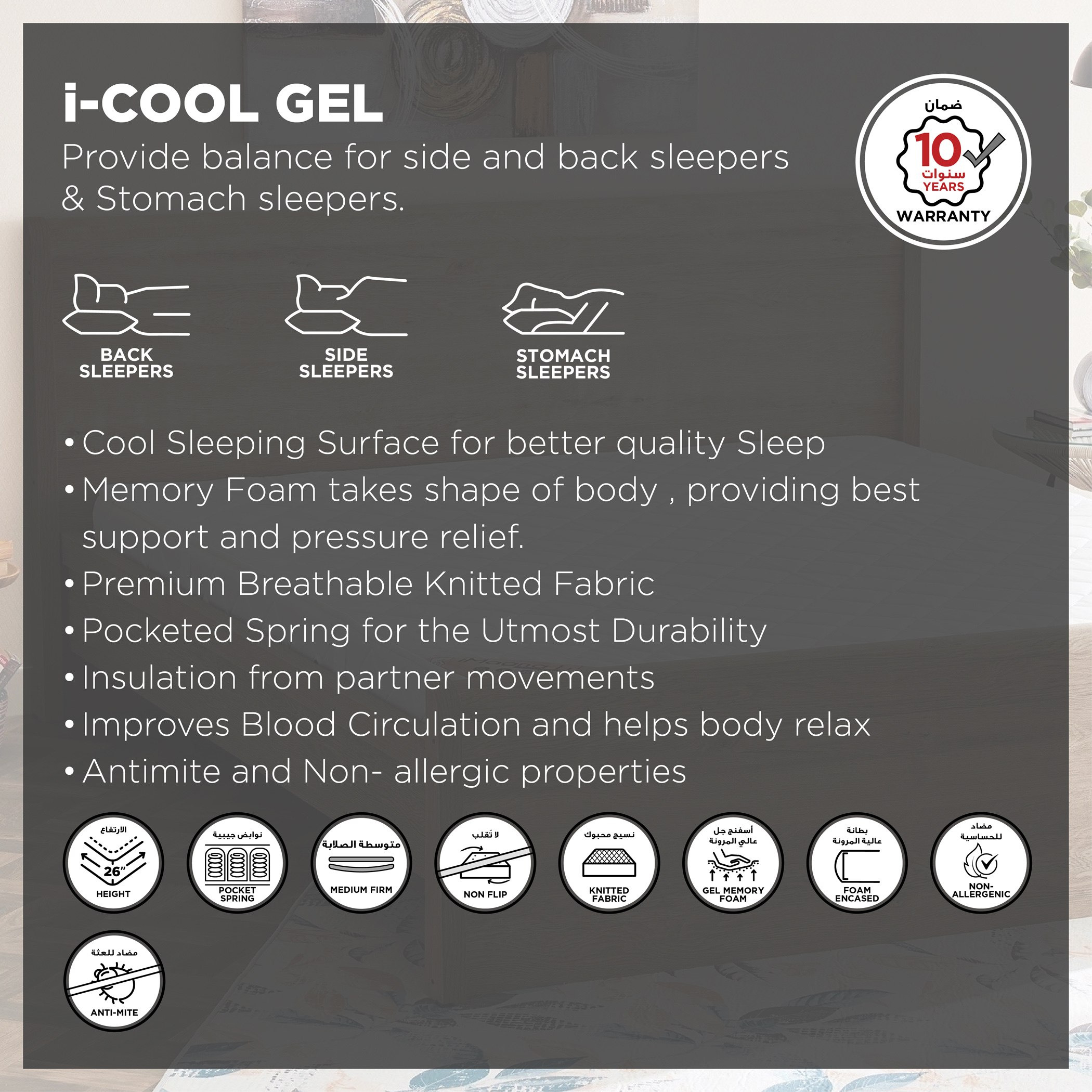 SleepLuxe iCool Gel infused Memory Foam Medium Firm Pocket Spring Queen Mattress - 150x200x25 cm-hbxbedroom-mattresses-queen-image-4