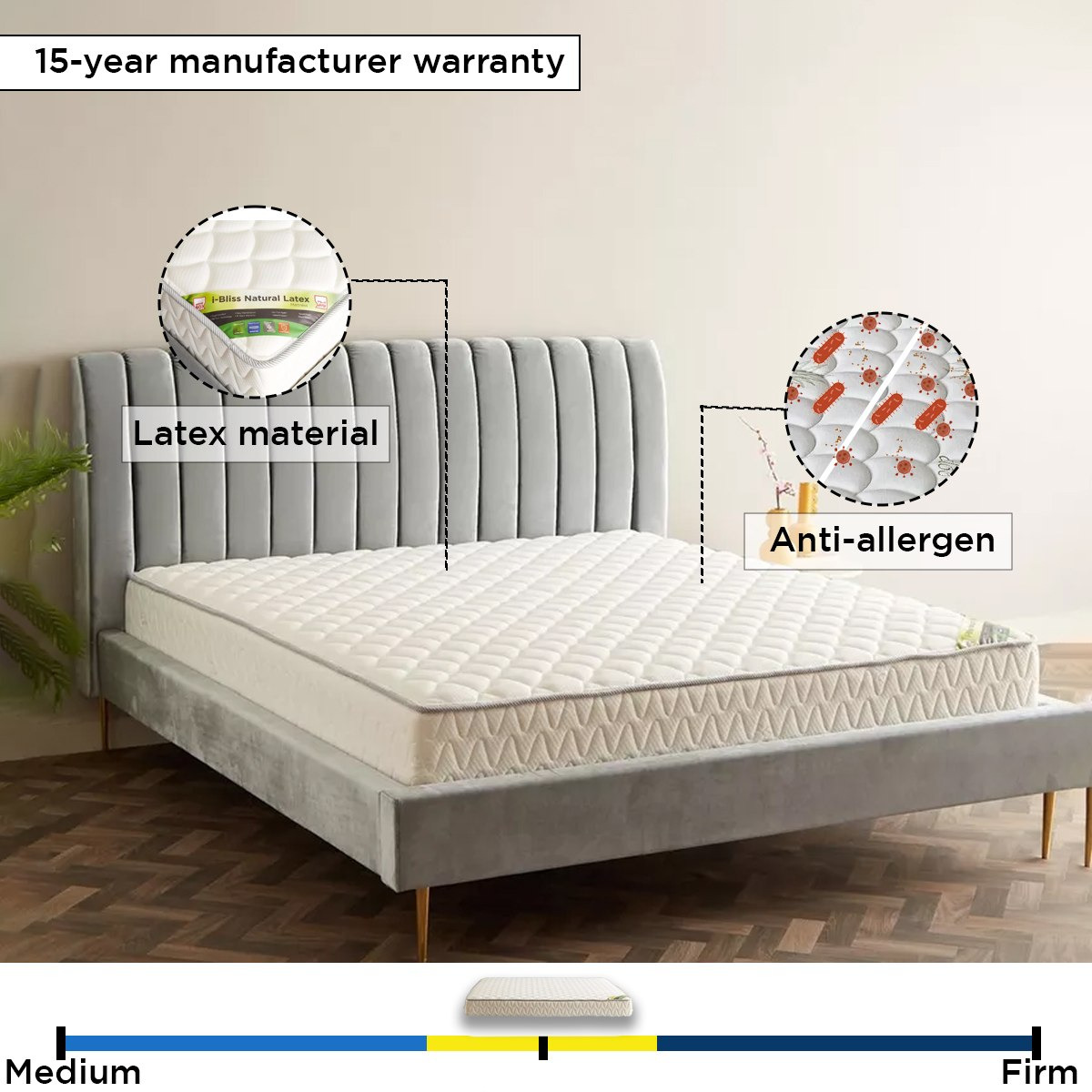 SleepLuxe iBliss Natural Latex Medium Firm Pocket Spring King Mattress - 180x200x28 cm-hbxfurniture-mattresses-king-image-12
