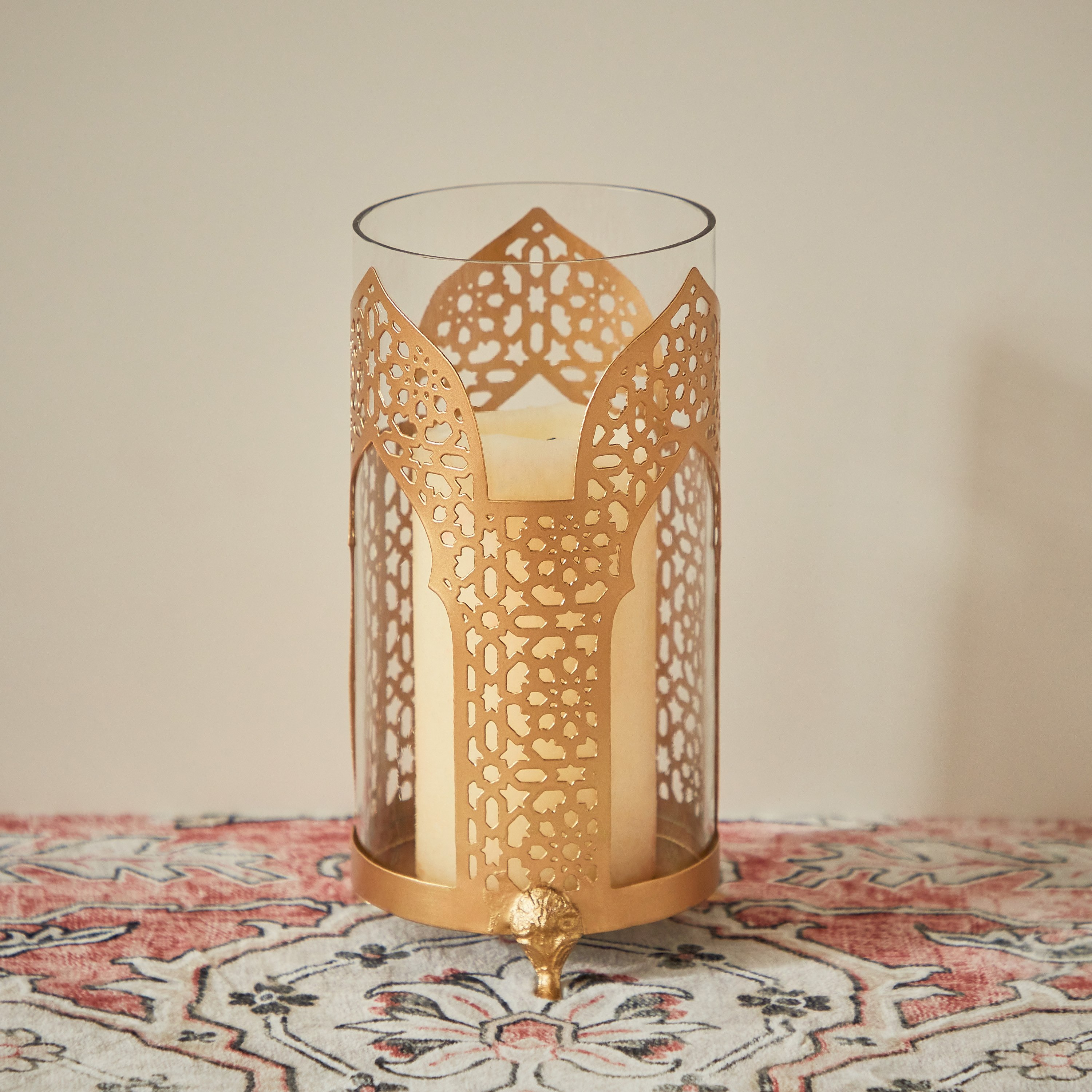 حامل شموع فانوس معدن 3 جوانب من مركزي - 11.5x11.5x21.5 سم-hbxlivingroom-decorandaccessories-candleholders-image-2