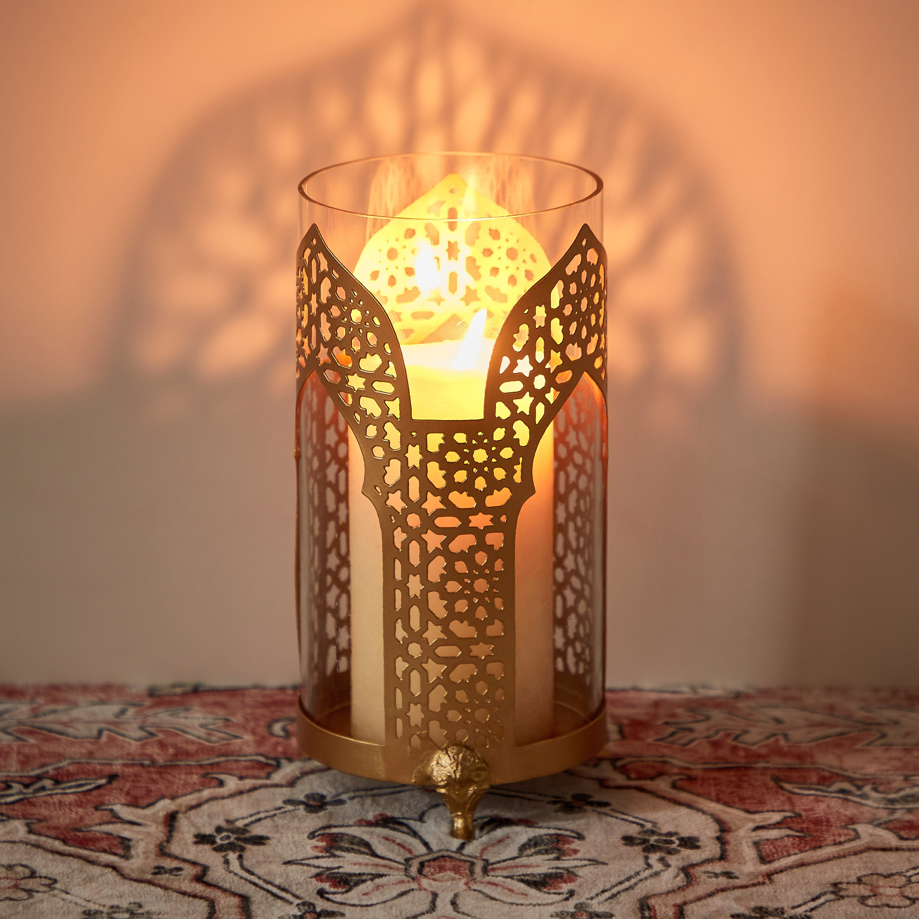 حامل شموع فانوس معدن 3 جوانب من مركزي - 11.5x11.5x21.5 سم-hbxlivingroom-decorandaccessories-candleholders-image-1
