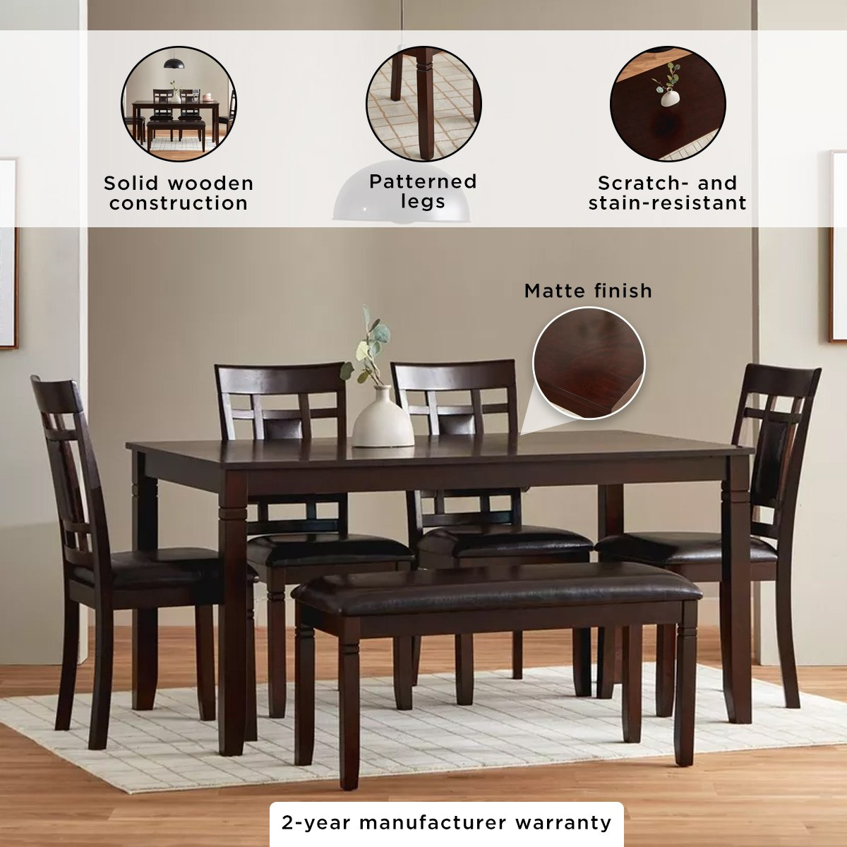 طقم سفرة 6 مقاعد مع مقعد بنش من إليوت-hbxfurniture-diningtablesandsets-diningsets-sixseater-image-4