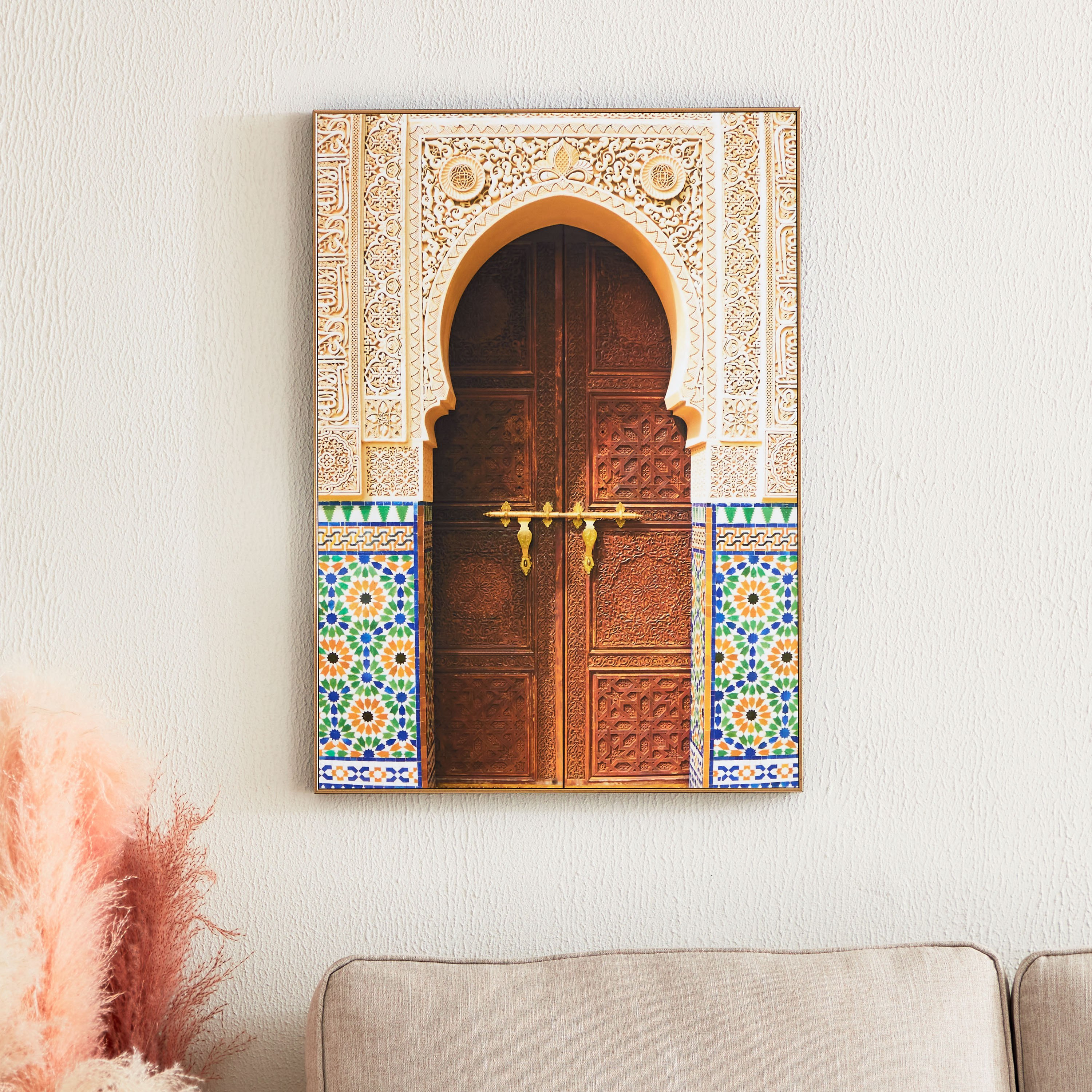 زينة حائط مؤطرة لامعة بطبعات باب وقفل من زينب - 50x70x2.5 سم-hbxhomeware-hbxdecorandfurnishings-image-1