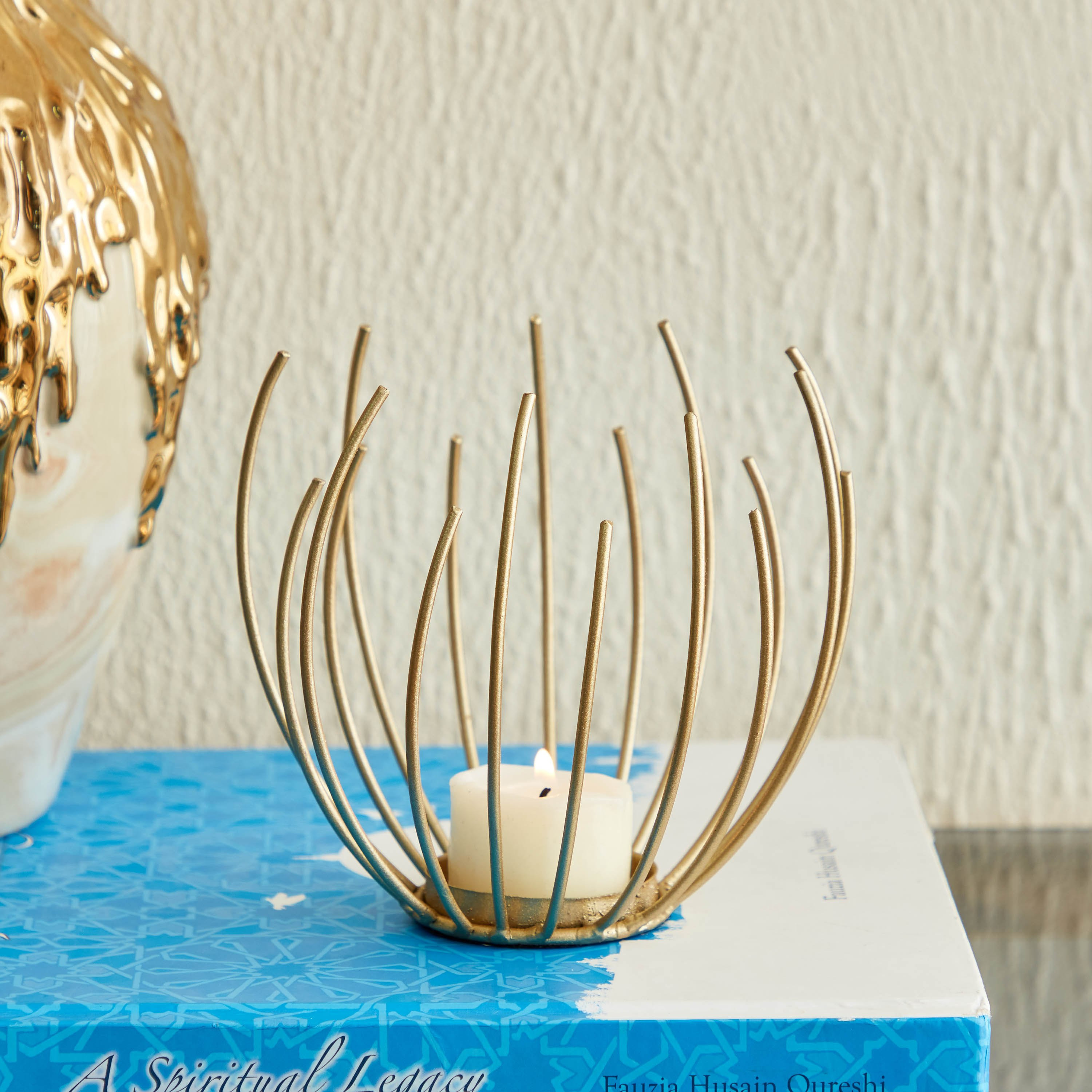 حامل شموع صغيرة معدني بتصميم أوراق شجر من إسكو - 13x13x12 سم-hbxlivingroom-decorandaccessories-candleholders-image-1