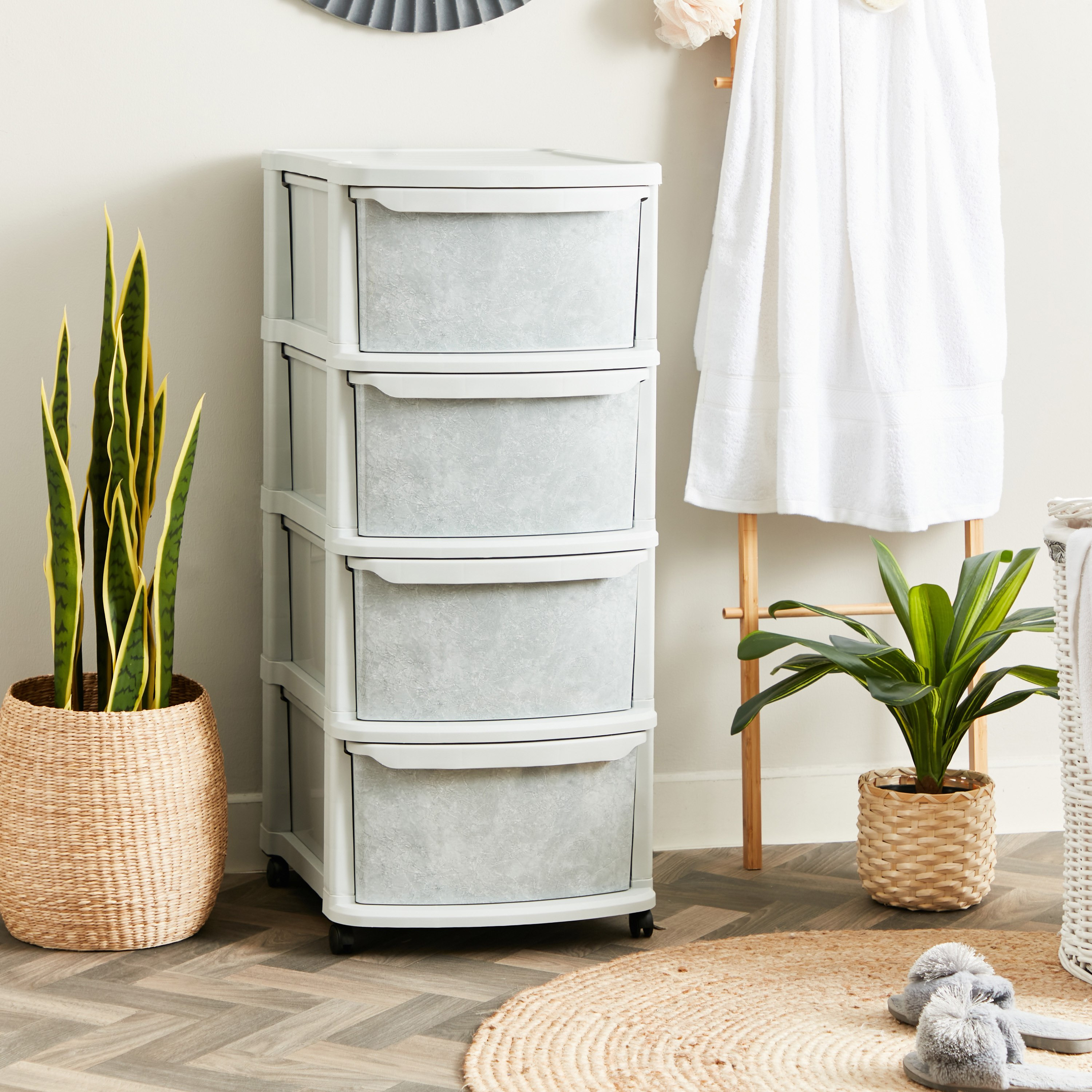 Cosmoplast 4-Tier Multipurpose Storage Cabinet with Wheels - 52x42x96 cm-hbxdecorandfurnishings-homeaccessories-storage-image-1