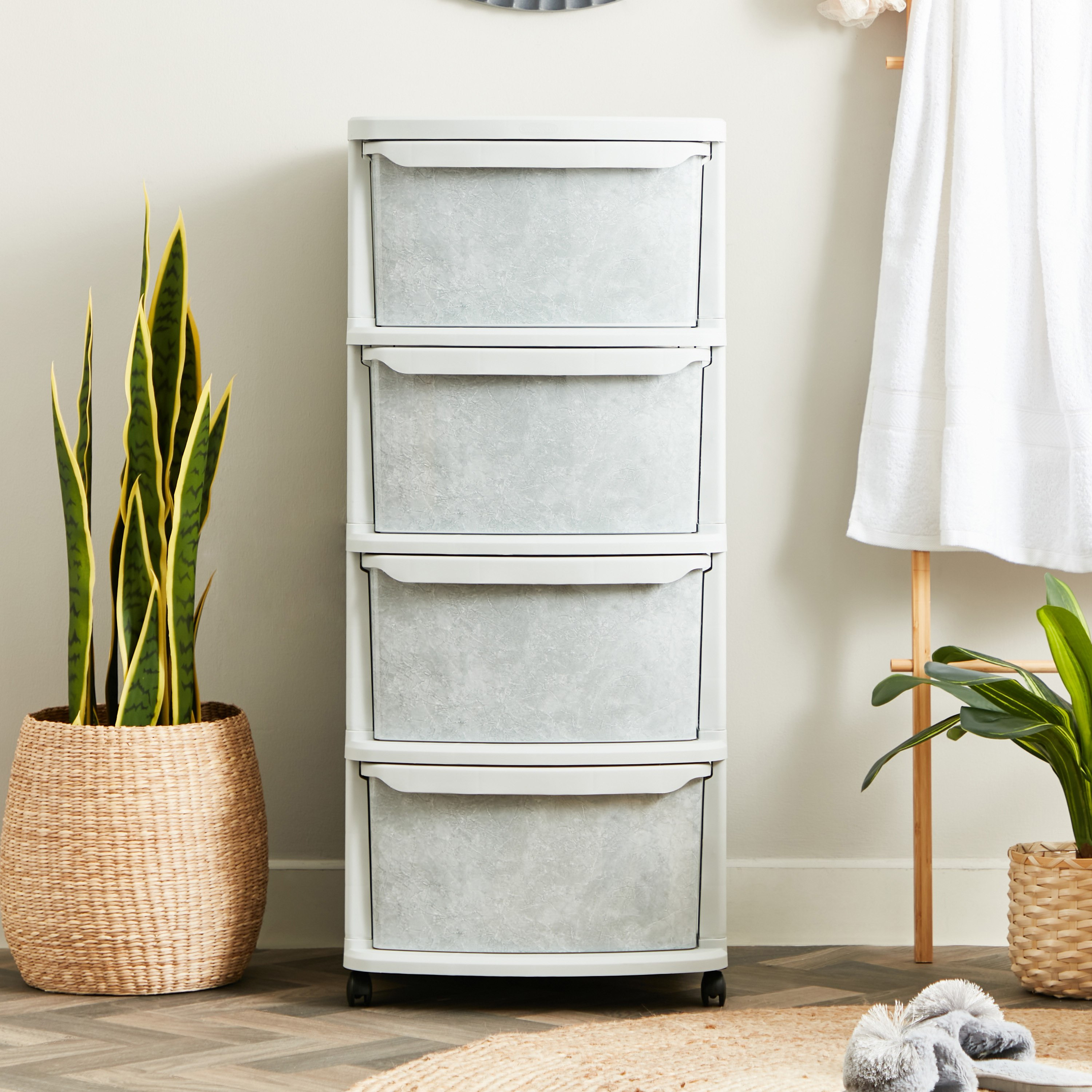 Cosmoplast 4-Tier Multipurpose Storage Cabinet with Wheels - 52x42x96 cm-hbxdecorandfurnishings-homeaccessories-storage-image-2