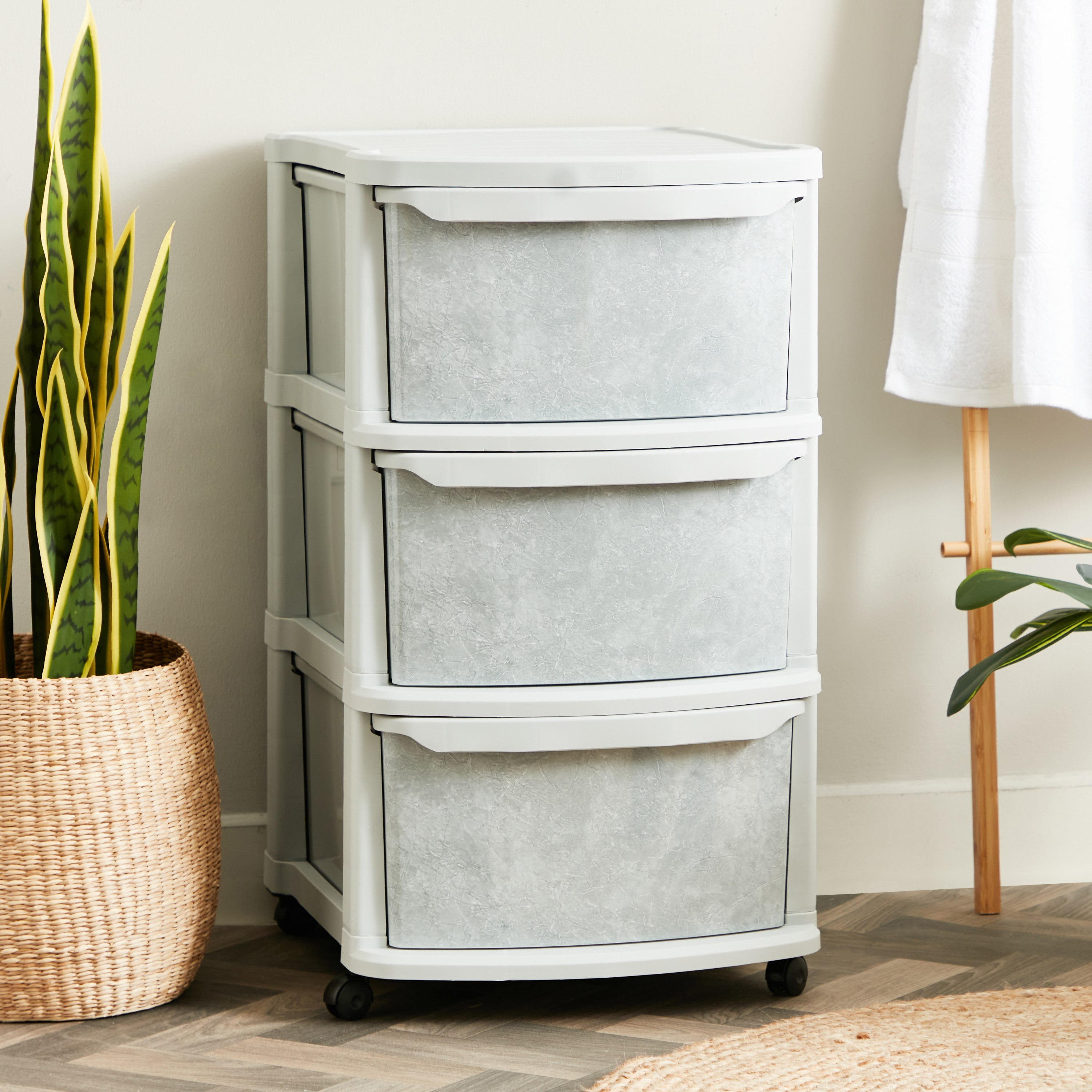 Cosmoplast 3-Tier Multi-Purpose Storage Cabinet with Wheels - 52x42x70 cm-hbxdecorandfurnishings-homeaccessories-storage-image-1