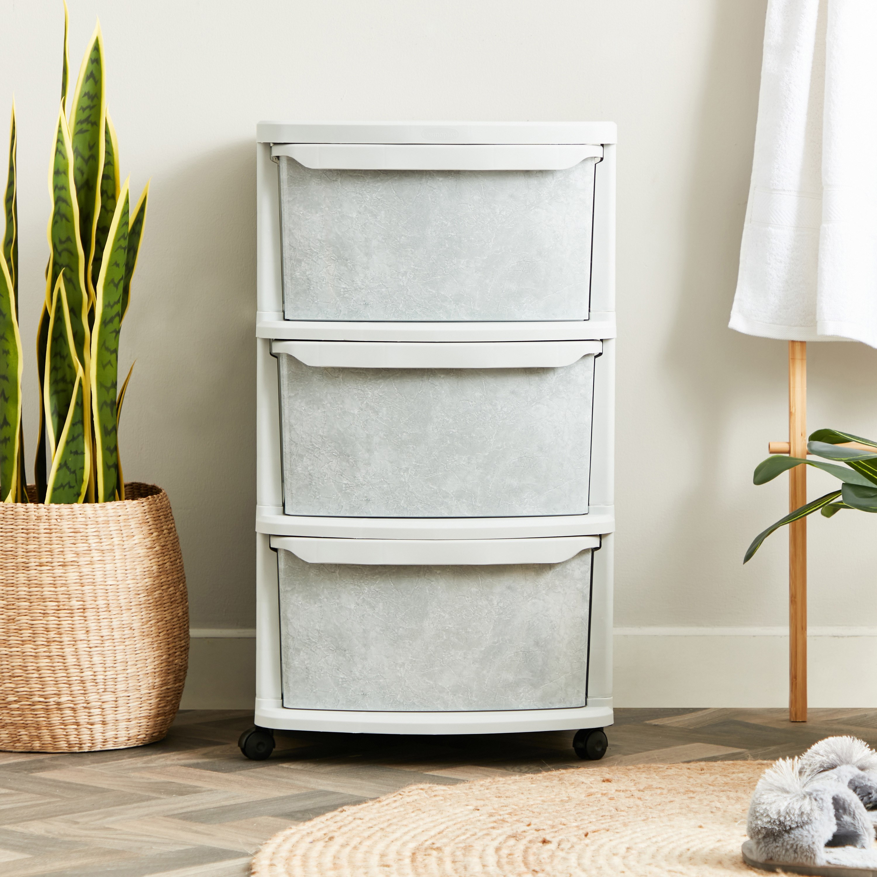 Cosmoplast 3-Tier Multi-Purpose Storage Cabinet with Wheels - 52x42x70 cm-hbxdecorandfurnishings-homeaccessories-storage-image-2