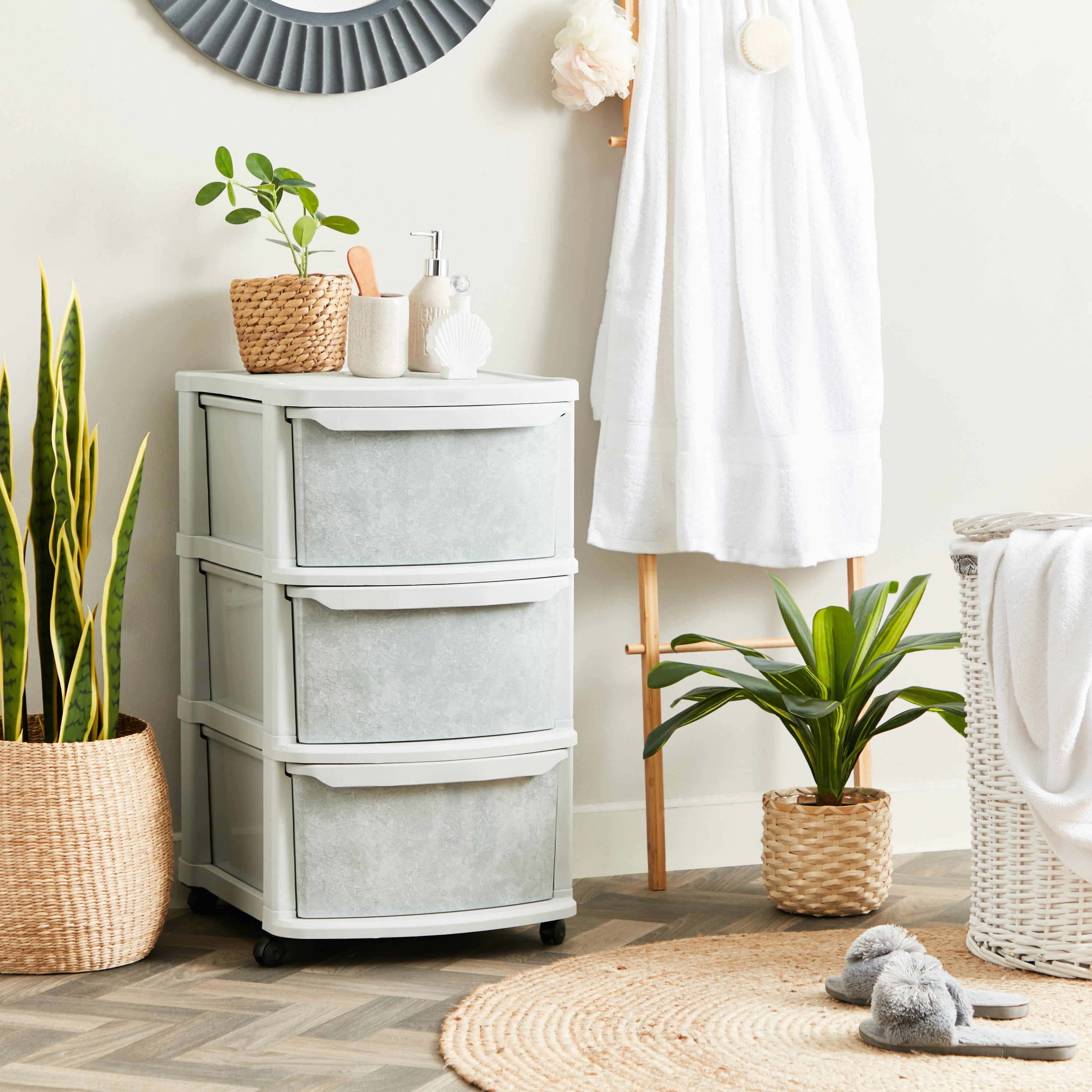 Cosmoplast 3-Tier Multi-Purpose Storage Cabinet with Wheels - 52x42x70 cm-hbxdecorandfurnishings-homeaccessories-storage-image-5