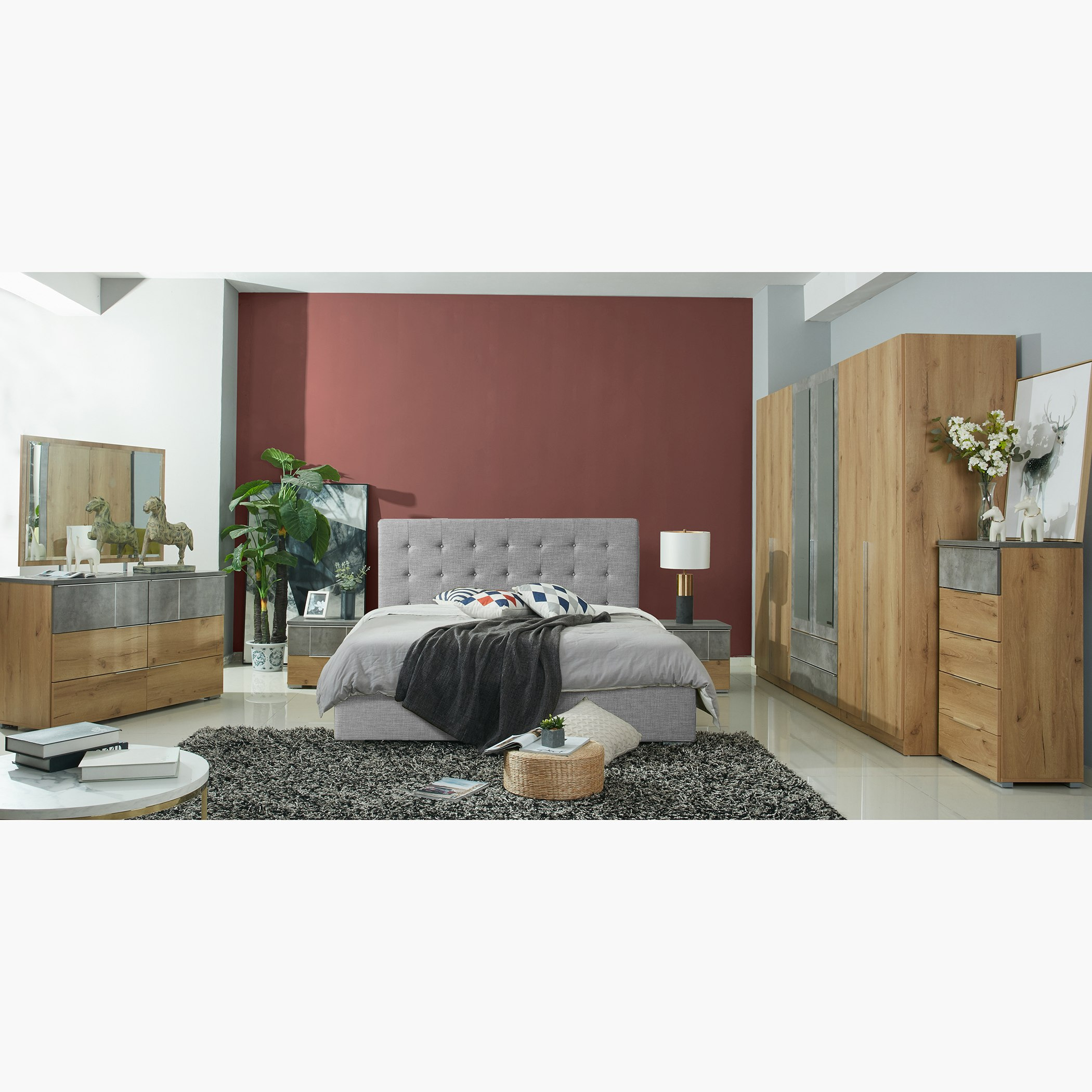 طقم غرفة نوم كينج 5 قطع من نورماندي - 180x200 سم-hbxbedroom-bedsandbedsets-bedroomsets-king-image-1