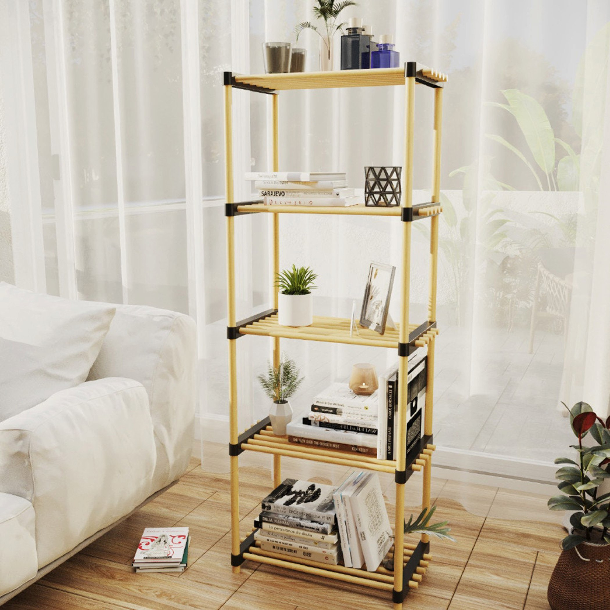 وحدة رف خيزران متعدد الاستخدامات بـ5 طوابق من نيو - 28.5x13x54.6 سم-hbxhomeware-hbxbathroom-image-1