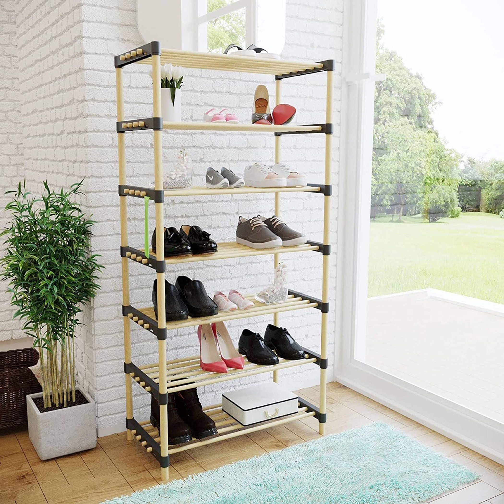 وحدة رف خيزران متعدد الاستخدامات بـ7 طوابق من نيو - 29x60x15.5 سم-hbxhomeware-hbxbathroom-image-1