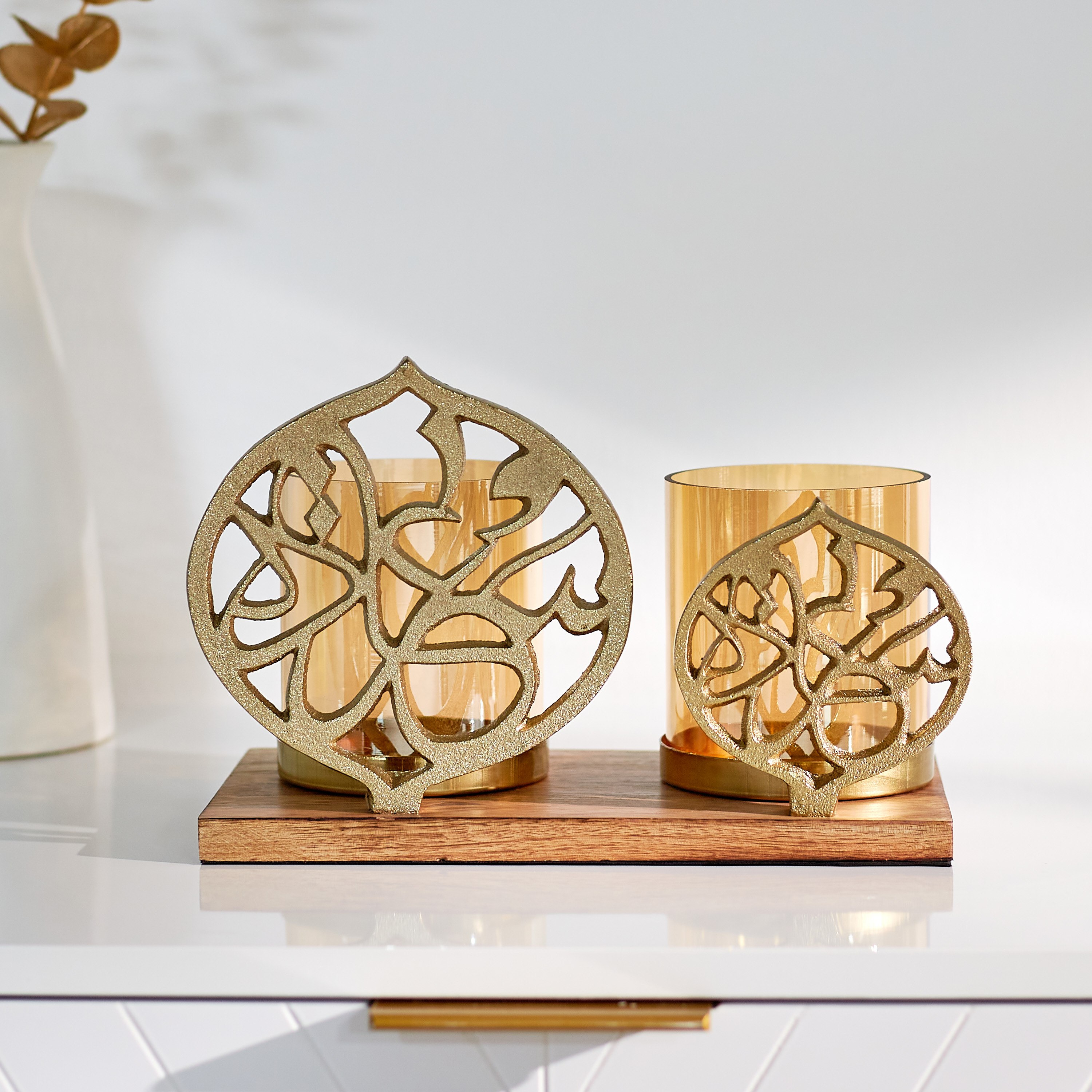 حامل شموع معدن بتصميم خط عربي من أورازي - 26x11x18 سم-hbxlivingroom-decorandaccessories-candleholders-image-2
