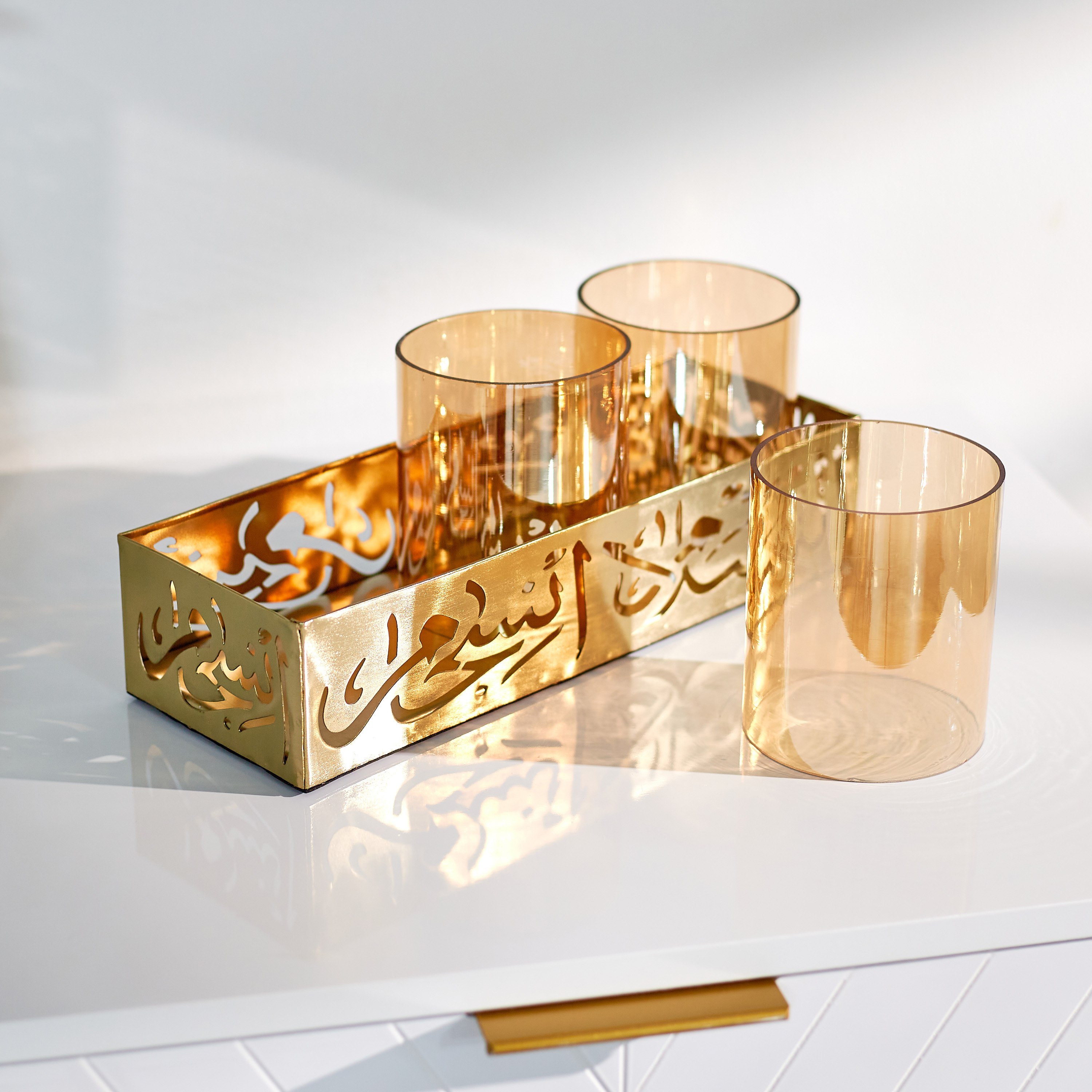 حامل شموع معدن بالخط العربي مع صينية معدن من أورازي - 30x10.5x11 سم-hbxlivingroom-decorandaccessories-candleholders-image-4