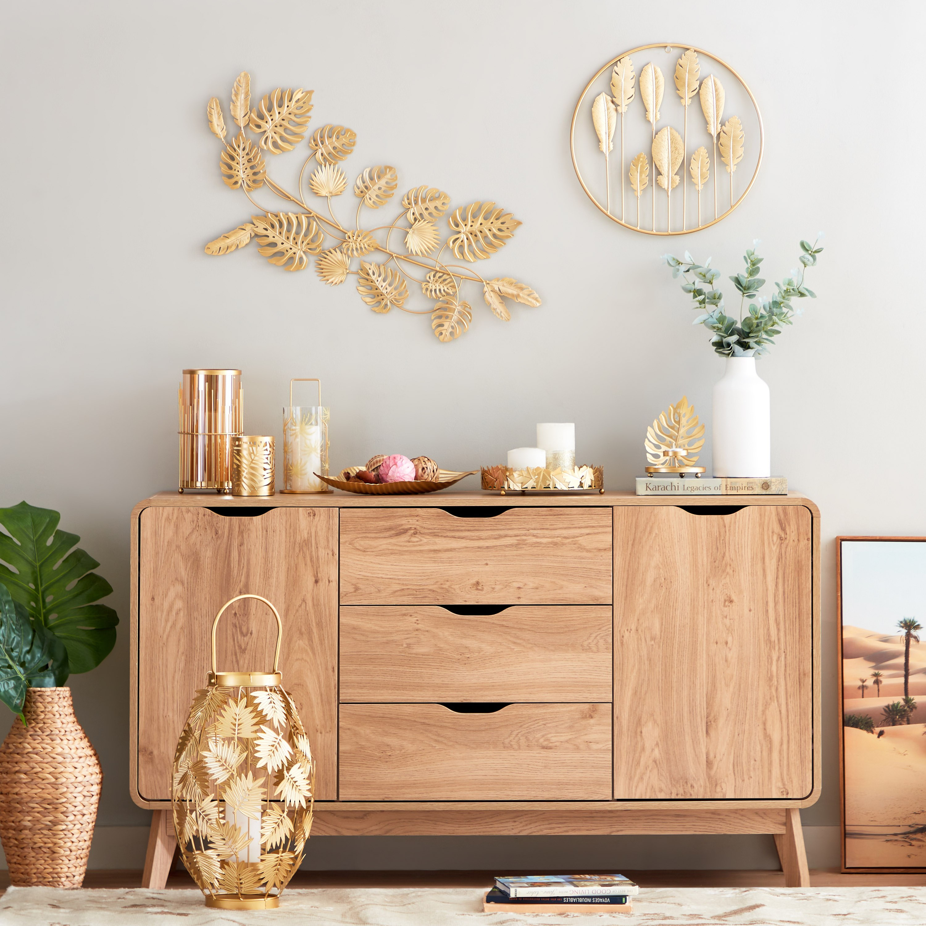 حامل شموع معدني بتزيينات أوراق شجر -12.5x12.5x17 سم-hbxlivingroom-decorandaccessories-candleholders-image-6