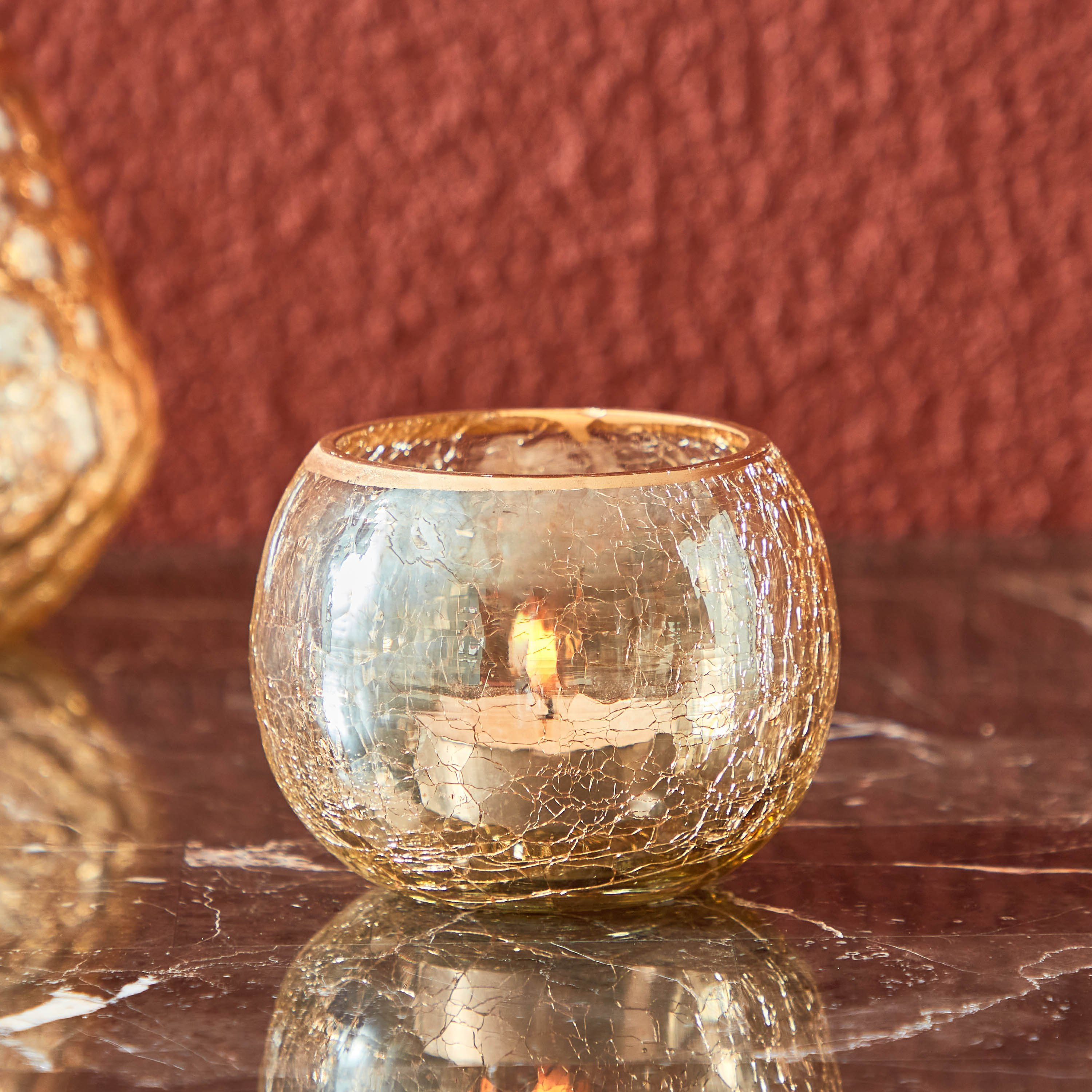 Drew Glass Belissimo Crackled Tealight Holder - 8.5x8.5x6 cm-hbxlivingroom-decorandaccessories-candleholders-image-1