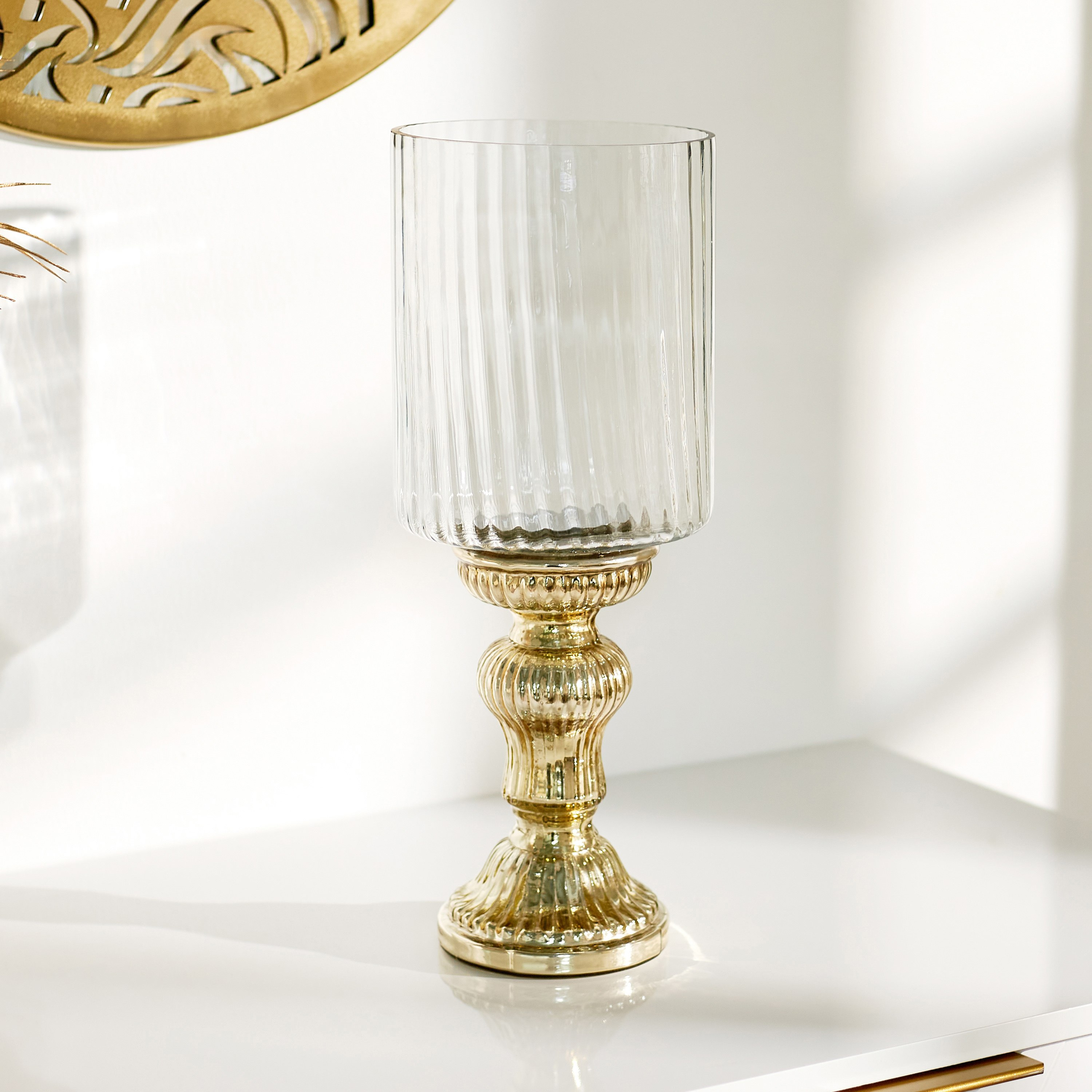 حامل شموع هوريكين زجاج طويل مضلع من درو - 15x39.5 سم-hbxlivingroom-decorandaccessories-candleholders-image-2