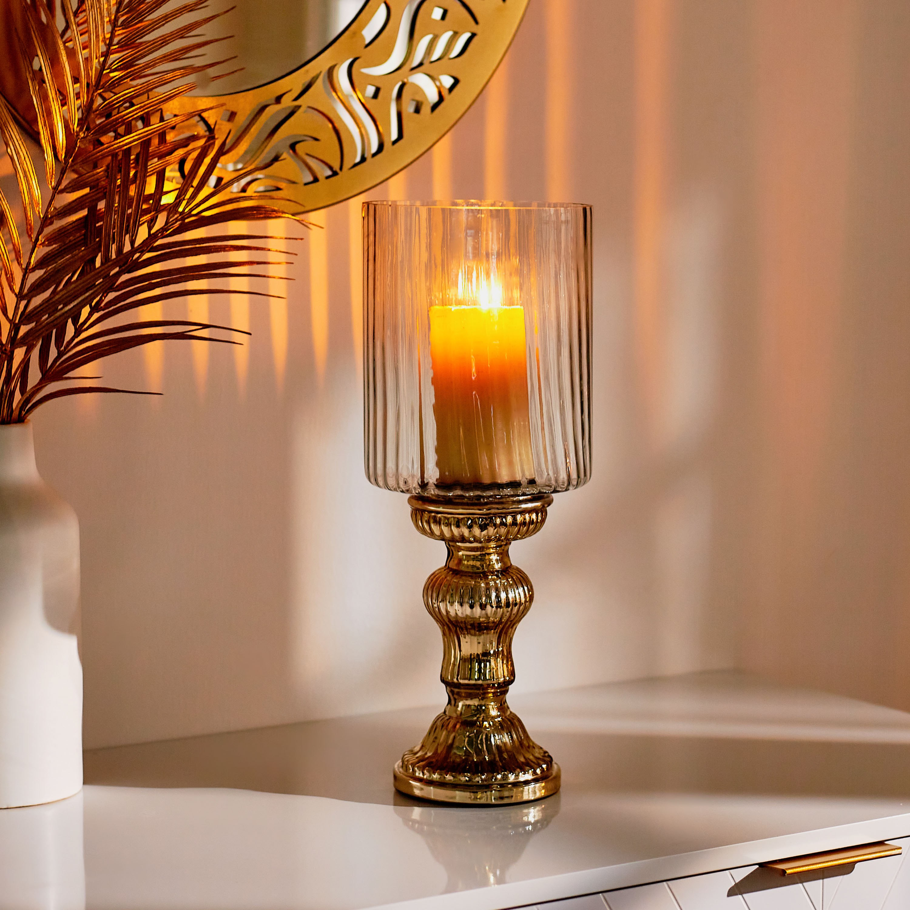 حامل شموع هوريكين زجاج طويل مضلع من درو - 15x39.5 سم-hbxlivingroom-decorandaccessories-candleholders-image-1