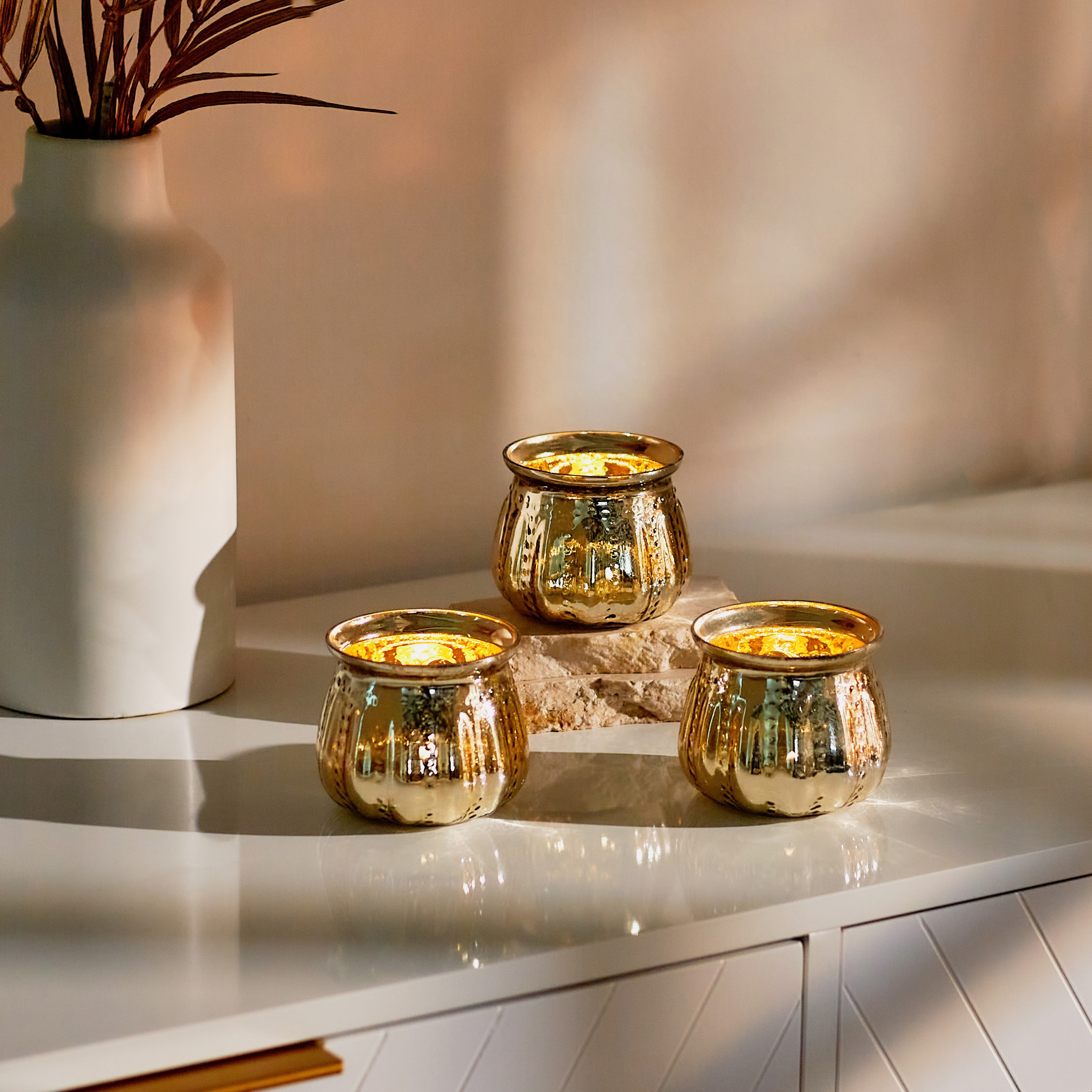 Drew 3-Piece Ribbed Glass Candleholder Set - 9x7 cm-hbxlivingroom-decorandaccessories-candleholders-image-1