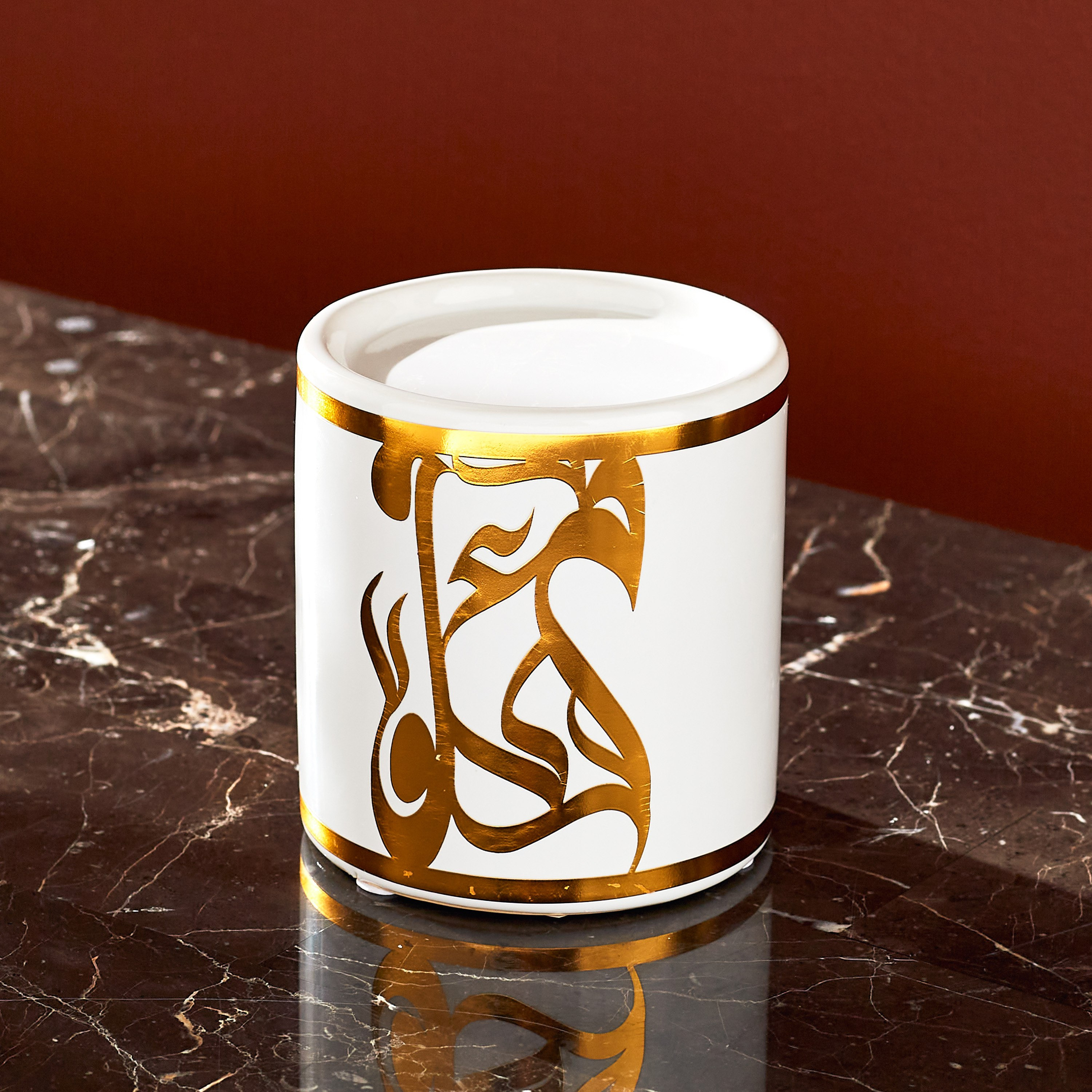 حامل شموع سيراميك مع ملصق من شاز - 9x9x10 سم-hbxlivingroom-decorandaccessories-candleholders-image-2