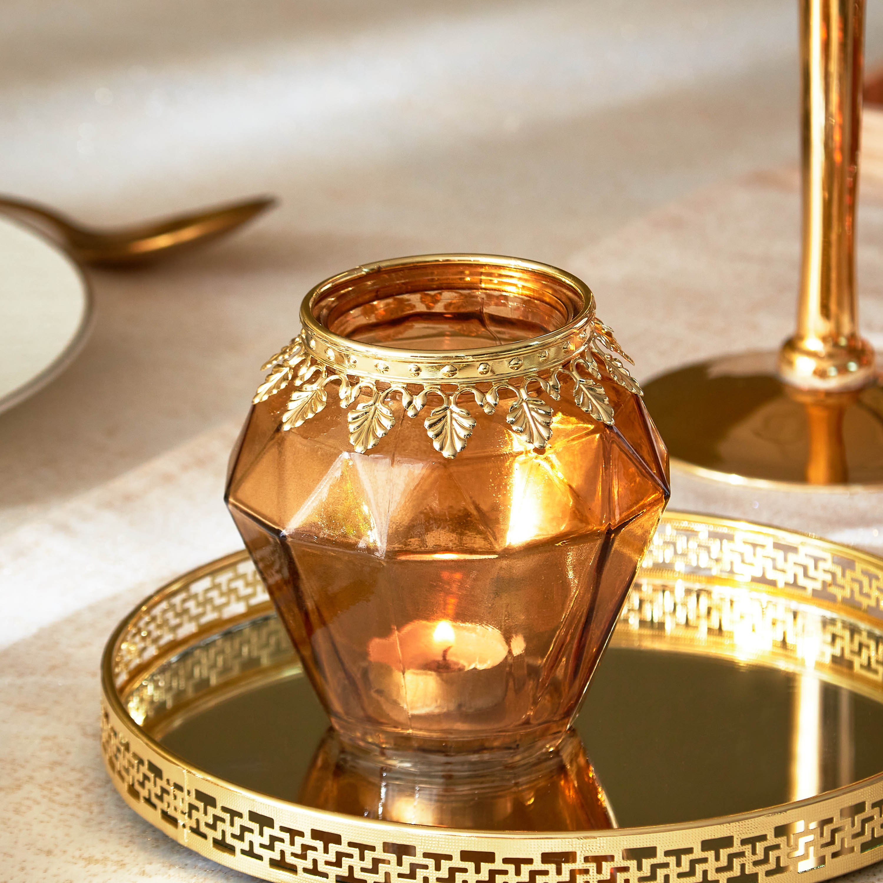 حامل شموع صغيرة بزينة معدنية من بيرج - 9.5x10 سم-hbxlivingroom-decorandaccessories-candleholders-image-1