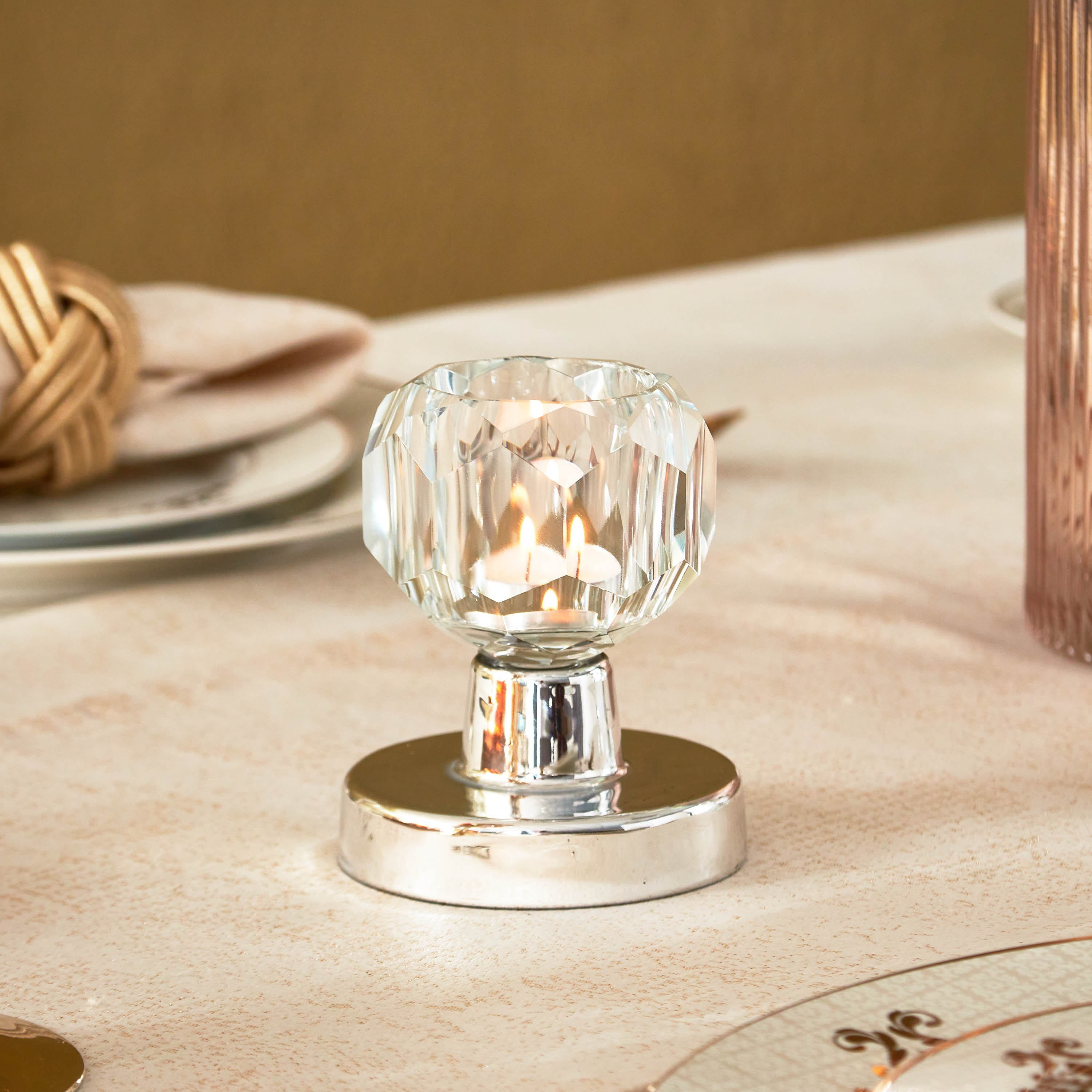 حامل شموع صغيرة كريستال شفّاف من بيرج - 9.5x11.3 سم-hbxlivingroom-decorandaccessories-candleholders-image-1