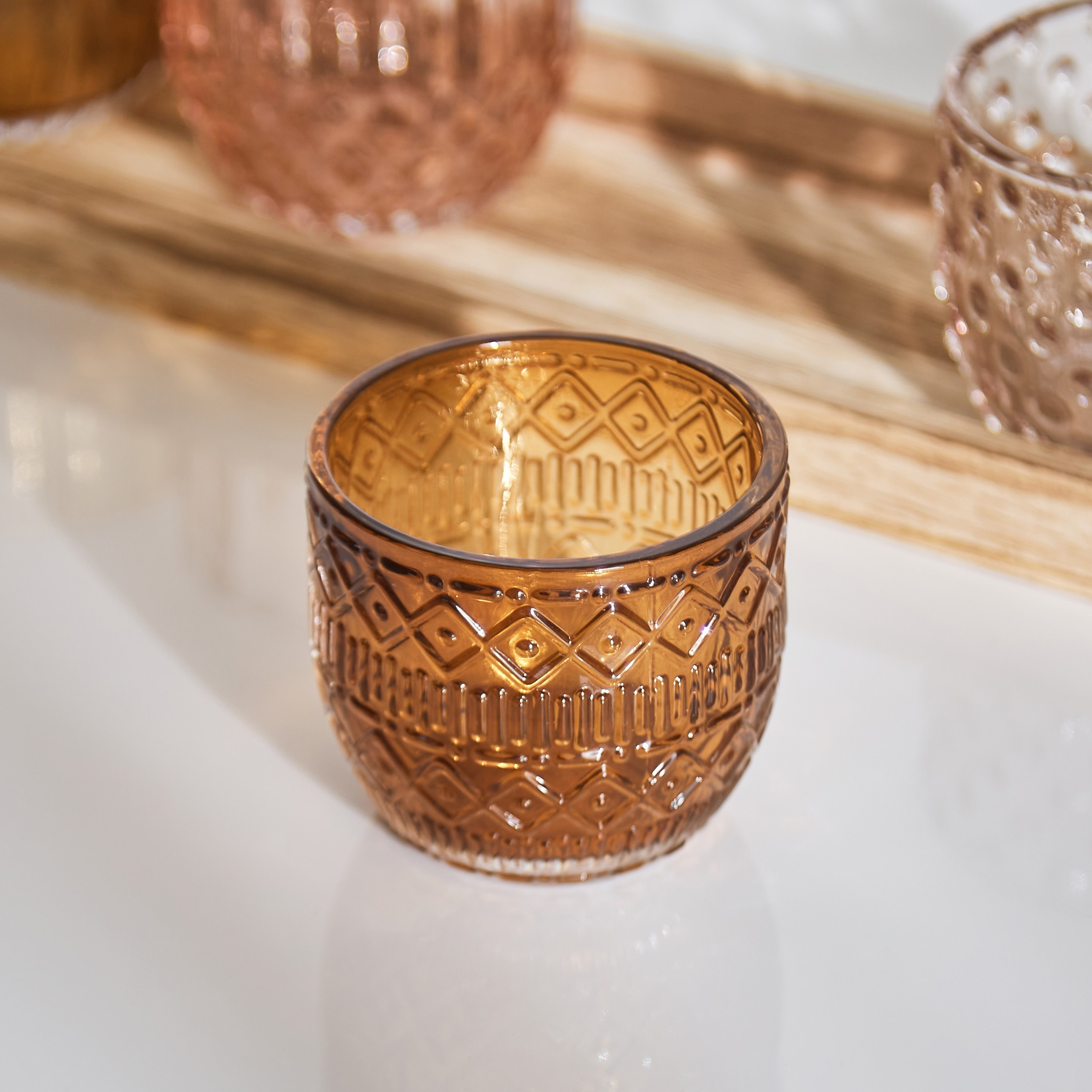 حامل شموع صغيرة فوتيف زجاج مع صينية خشبية من بيرج - 30x9x6 سم-hbxlivingroom-decorandaccessories-candleholders-image-3