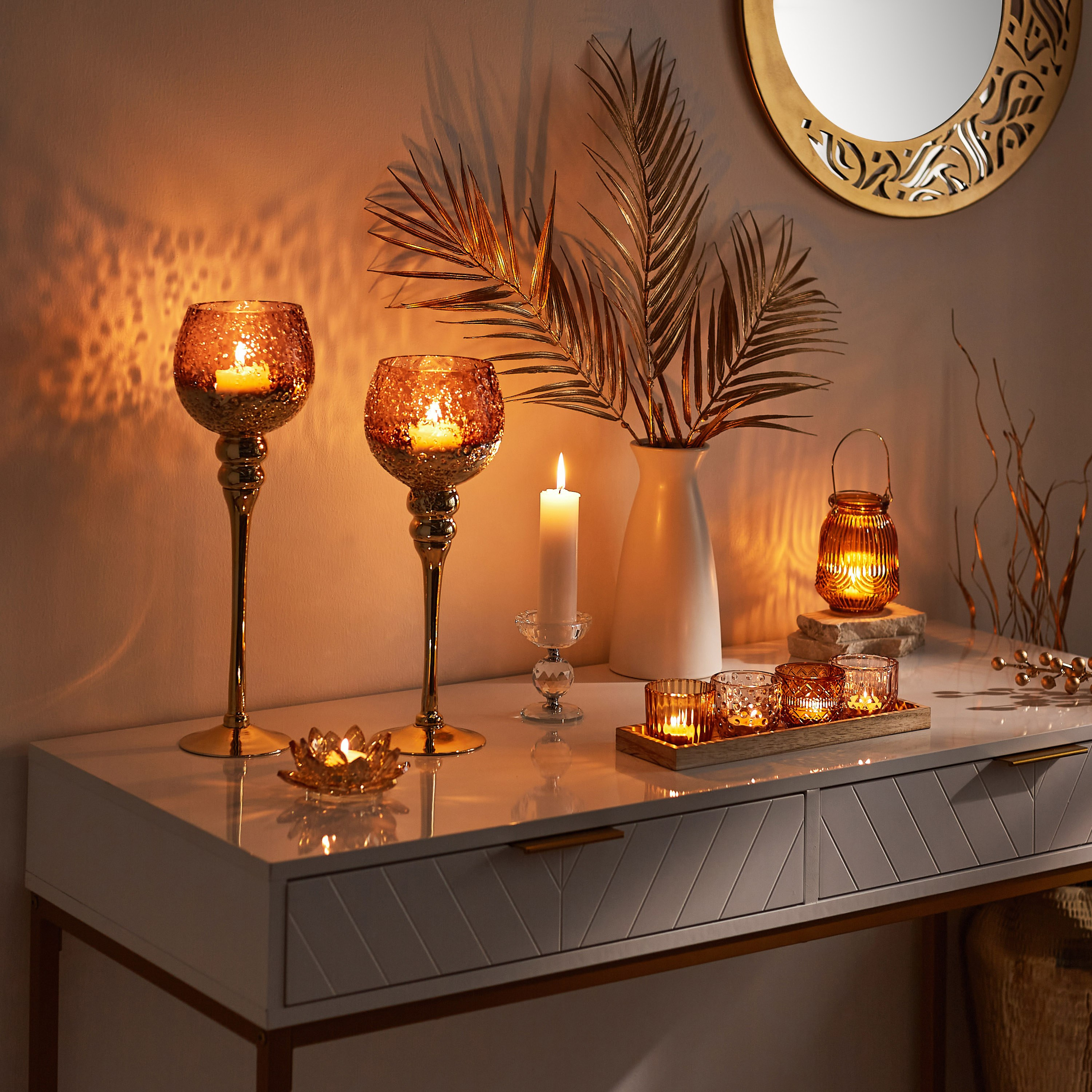 حامل شموع صغيرة فوتيف زجاج مع صينية خشبية من بيرج - 30x9x6 سم-hbxlivingroom-decorandaccessories-candleholders-image-4
