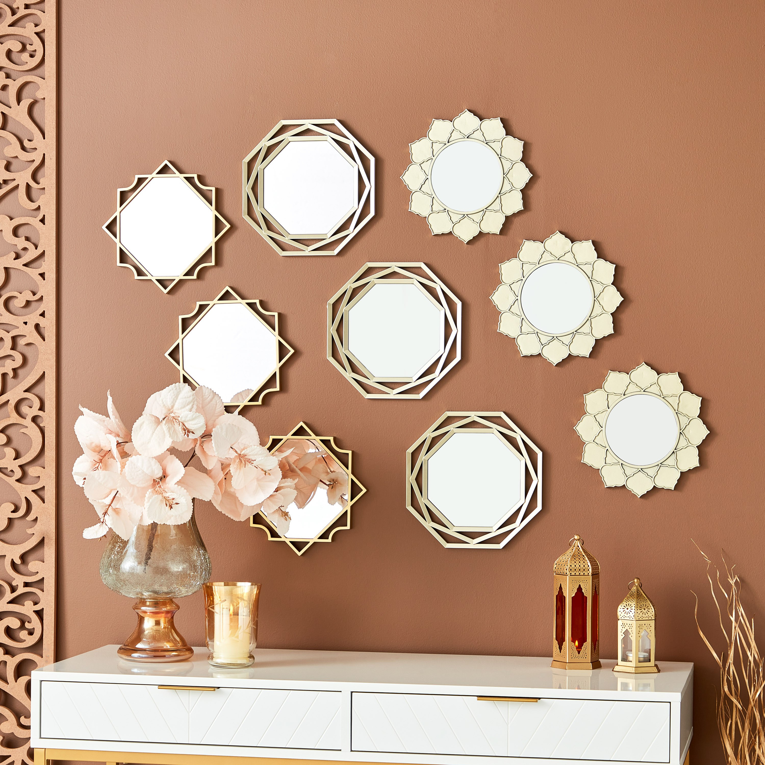 Zoya 3-Piece Mirror Set with Square and Decorative Border - 25x25 cm-hbxhomeware-hbxdecorandfurnishings-image-5
