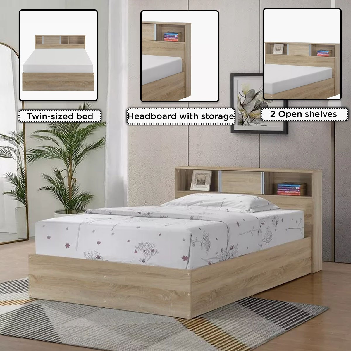 Twin bed with storage deals and headboard