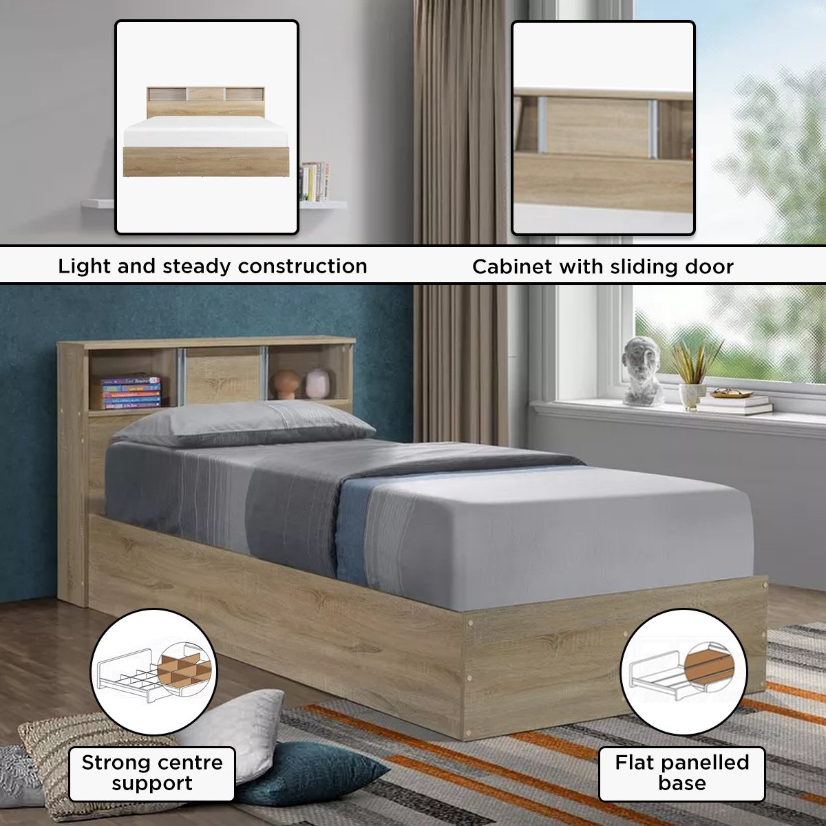 Small double bed with deals sliding door storage