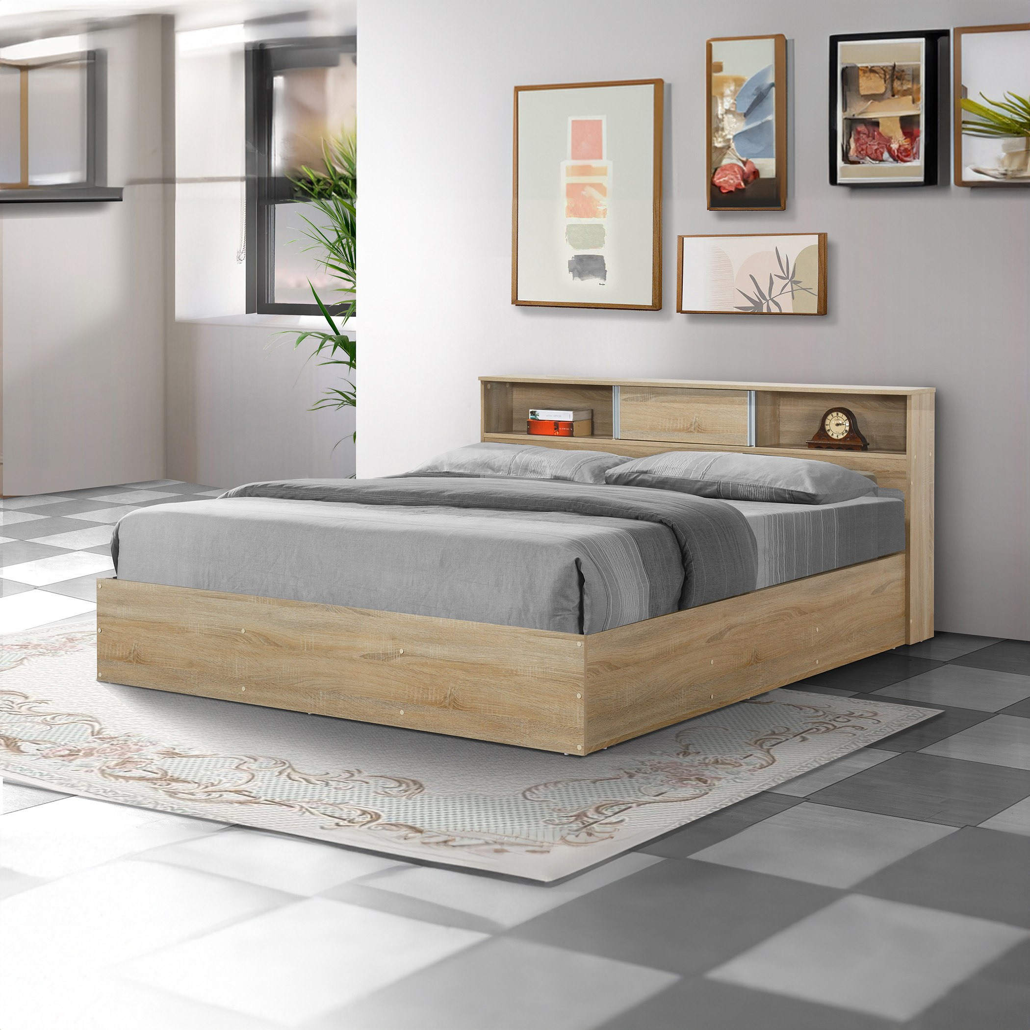 King size bed store with sliding storage