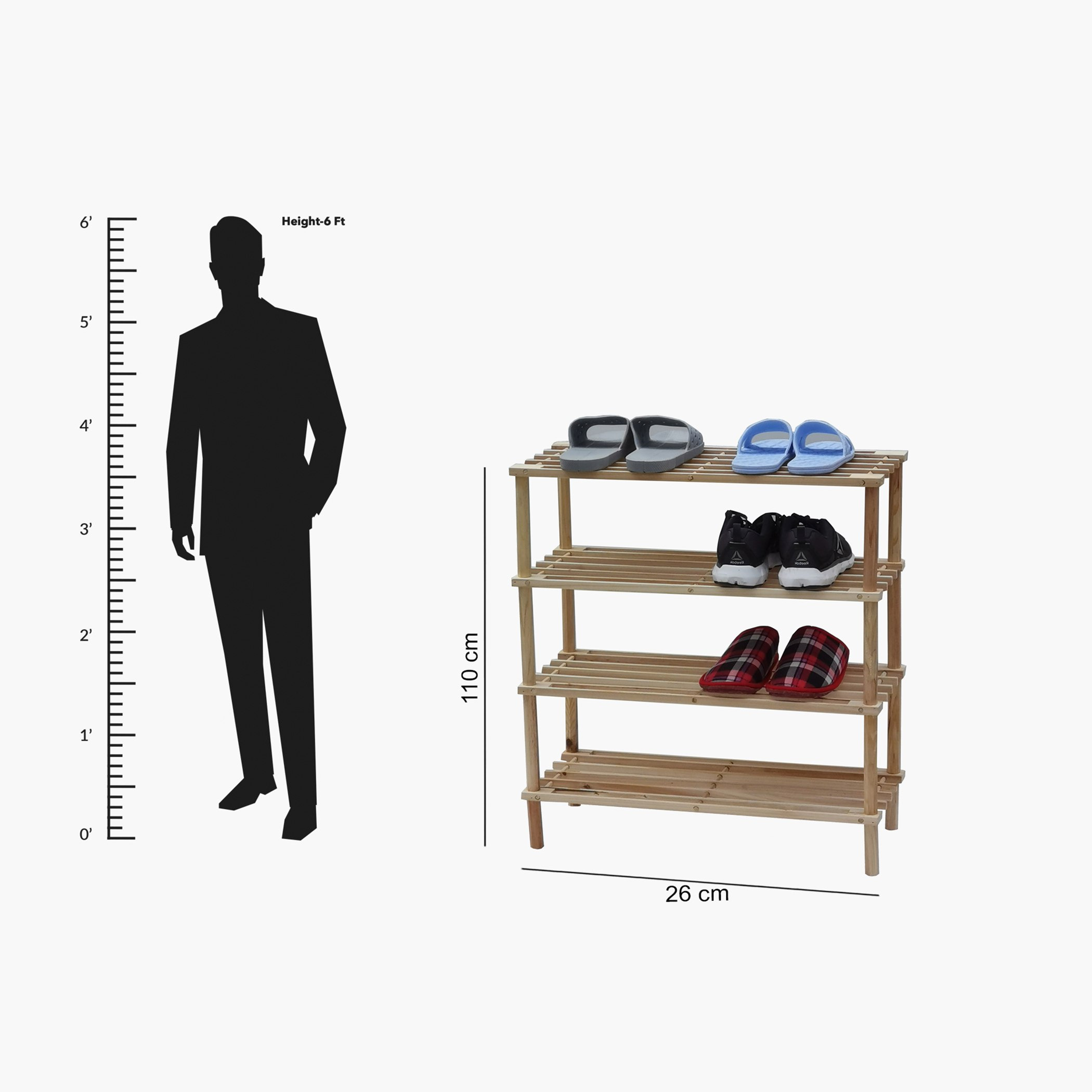 Amity 4 Tier Wooden Shoe Rack for up to 12 Pairs 74x26x110 cm