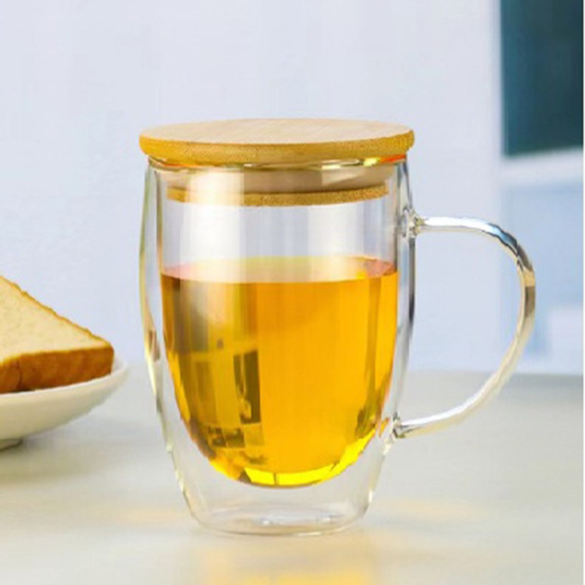 Zen Double Wall Glass Cup with Handle and Bamboo Lid - 350 ml-hbxhomeware-hbxkitchen-image-1