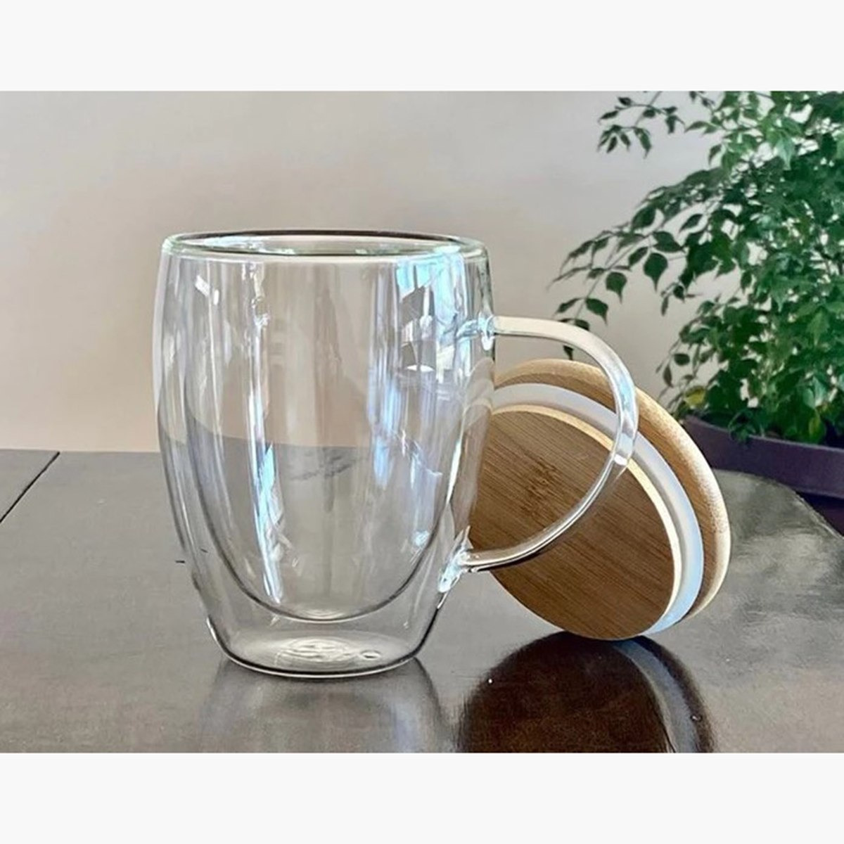 Zen Double Wall Glass Cup with Handle and Bamboo Lid - 350 ml-hbxhomeware-hbxkitchen-image-2