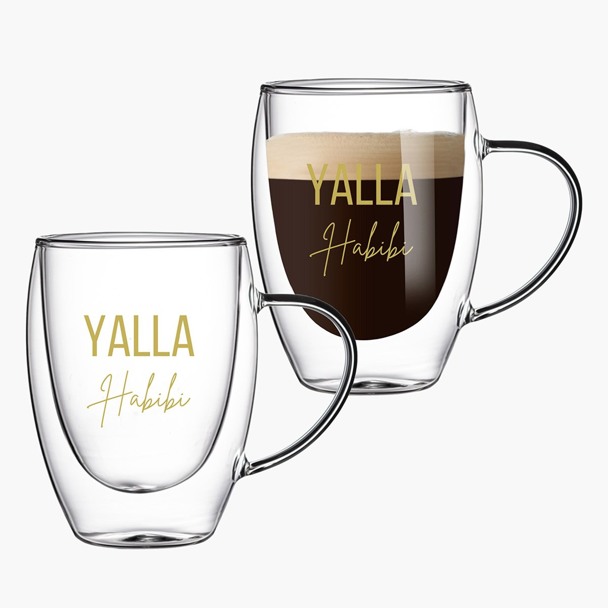 Zen Double Wall Yalla Habibi Printed Glass Mug with Handle - Set of 2-hbxhomeware-hbxkitchen-image-1
