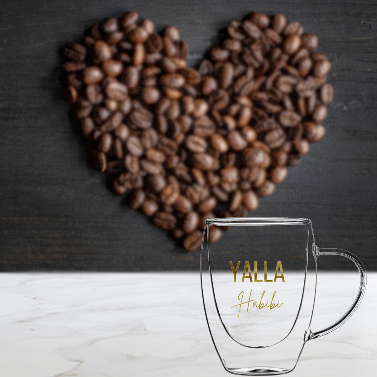 Zen Double Wall Yalla Habibi Printed Glass Mug with Handle - Set of 2-hbxhomeware-hbxkitchen-image-2