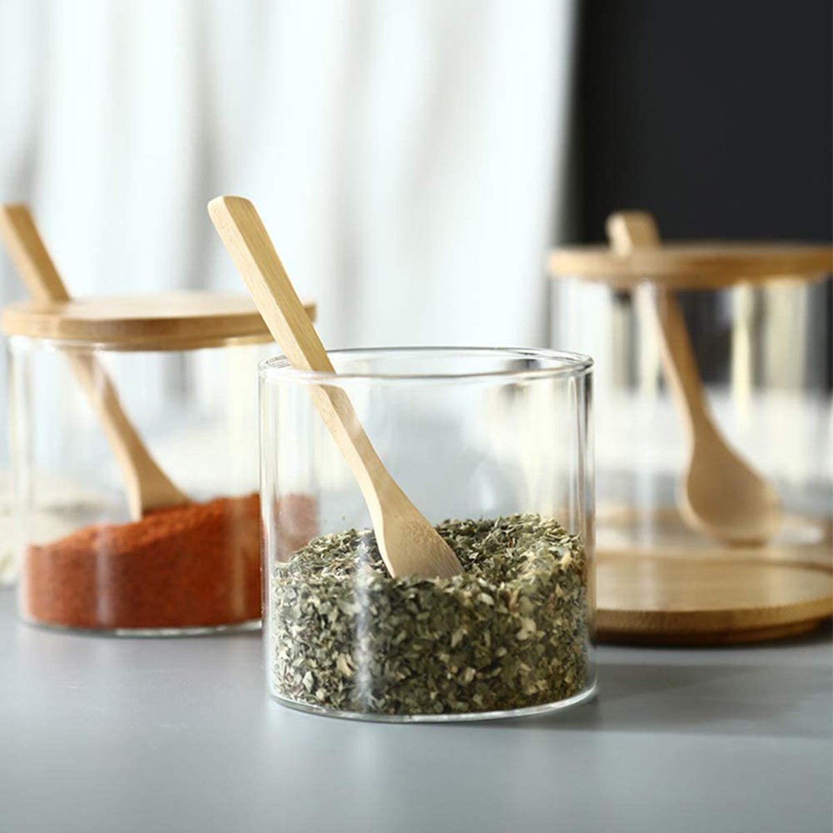 طقم جرة توابل وملعقة مع قاعدة خشبية 6 قطع من زين-hbxhomeware-hbxkitchen-image-1