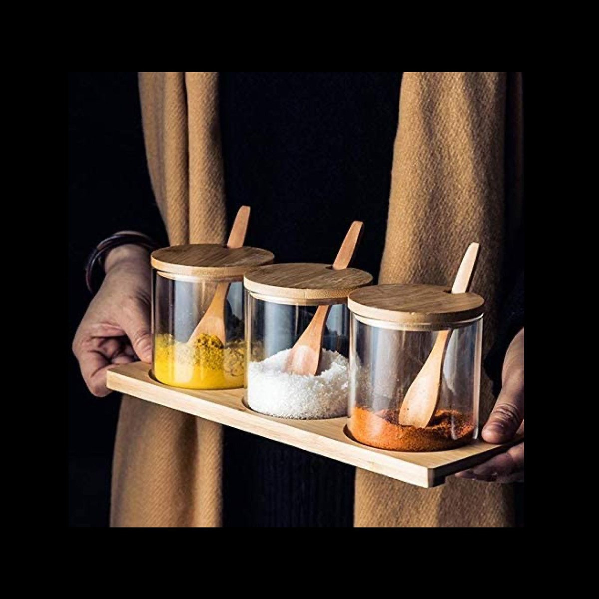 طقم جرة توابل وملعقة مع قاعدة خشبية 6 قطع من زين-hbxhomeware-hbxkitchen-image-2