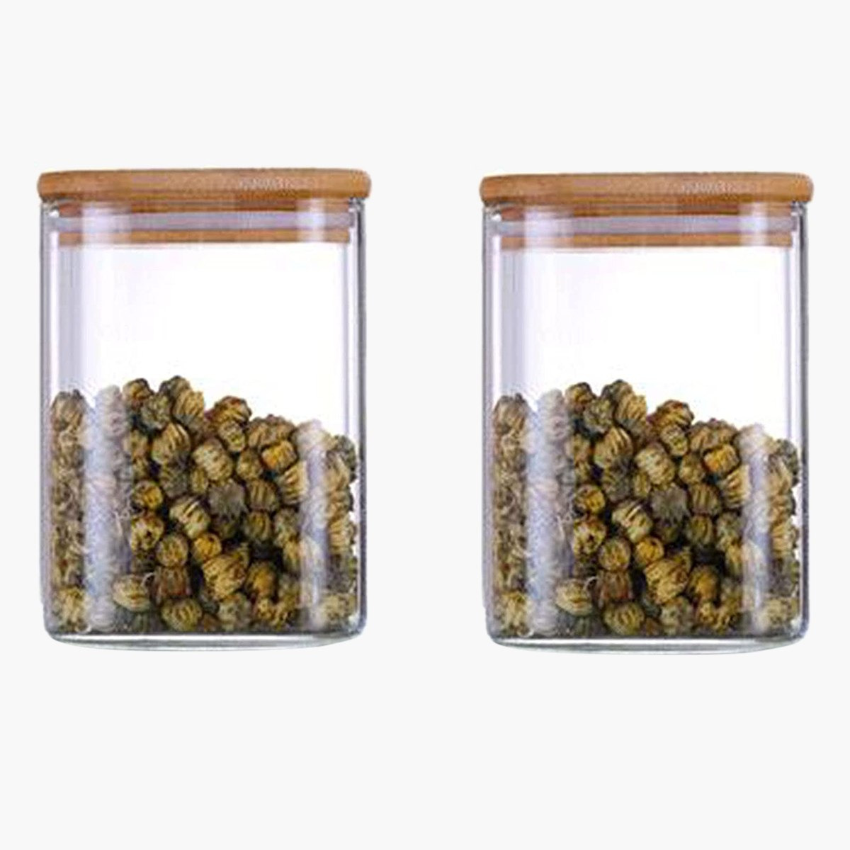 جرات تخزين زجاج مربعة الشكل مع غطاء خيزران محكم الإغلاق من زين - طقم من قطعتين-hbxhomeware-hbxkitchen-image-2