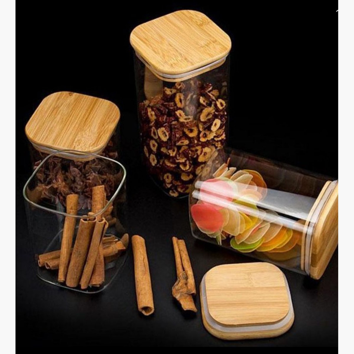 Zen Square Glass Storage Jar with Airtight Bamboo Lid - Set of 2-hbxhomeware-hbxkitchen-image-2
