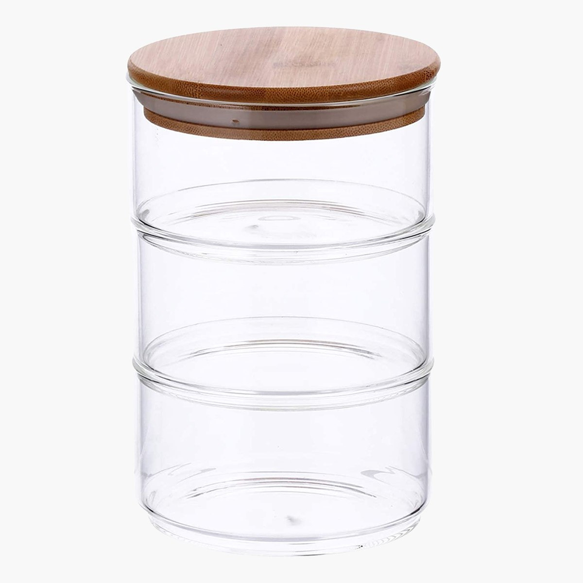 مرطبان تخزين الطعام زجاجي مكون من 3 طبقات بغطاء من الخيزران من زن - 10x10x17 سم-hbxhomeware-hbxkitchen-image-3