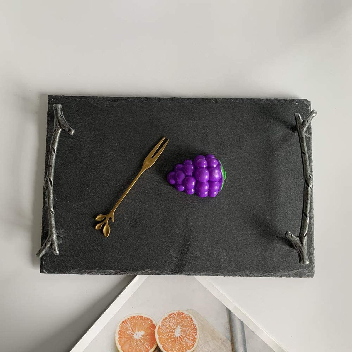 Zen Natural Slate Plate with Arborization Handle - 30x20x2.5 cm-hbxdecorandfurnishings-tabletop-serveware-image-2