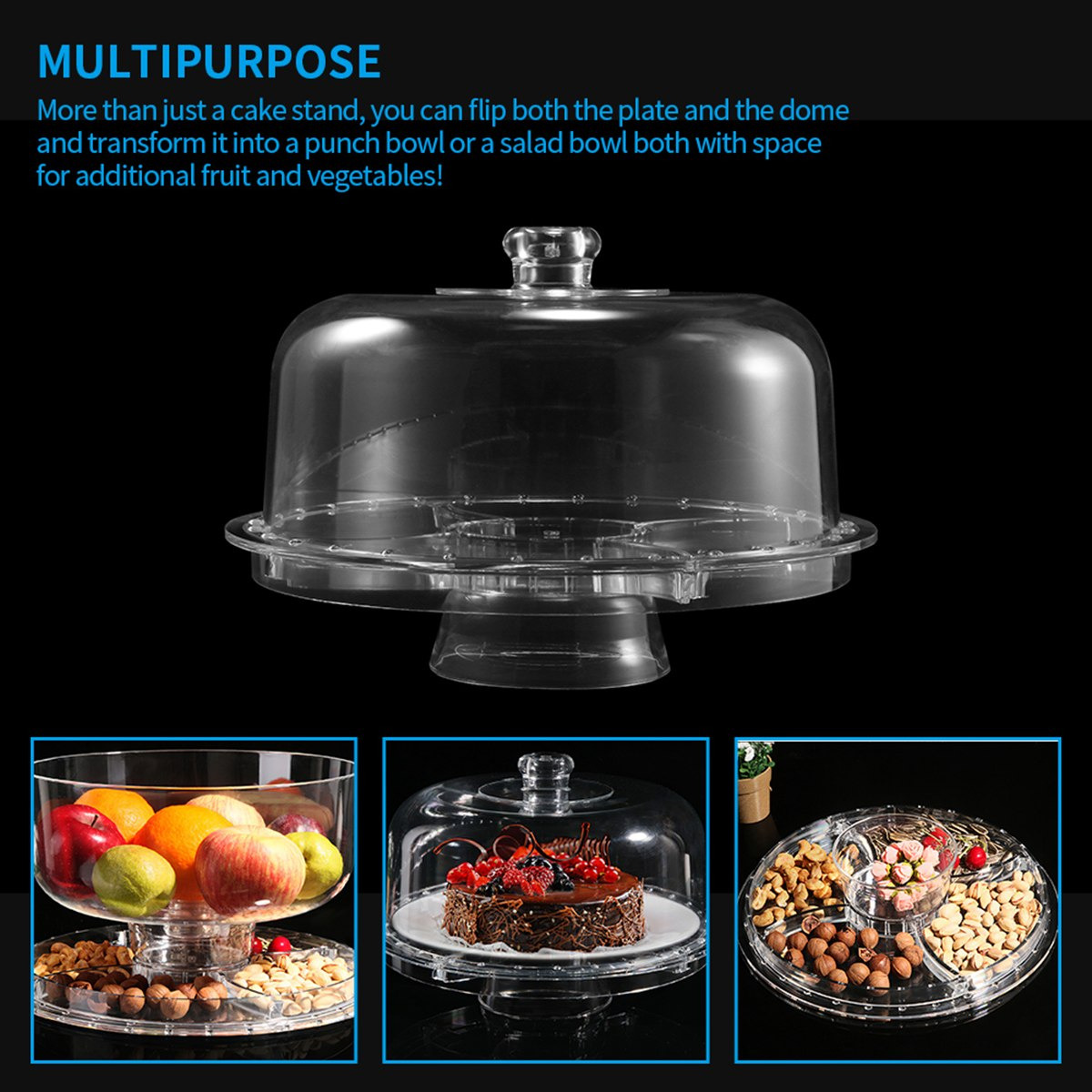 Zen 3-in-1 Acrylic Multi-Function Cake Dome - 30x15x15 cm-hbxdecorandfurnishings-tabletop-serveware-image-4