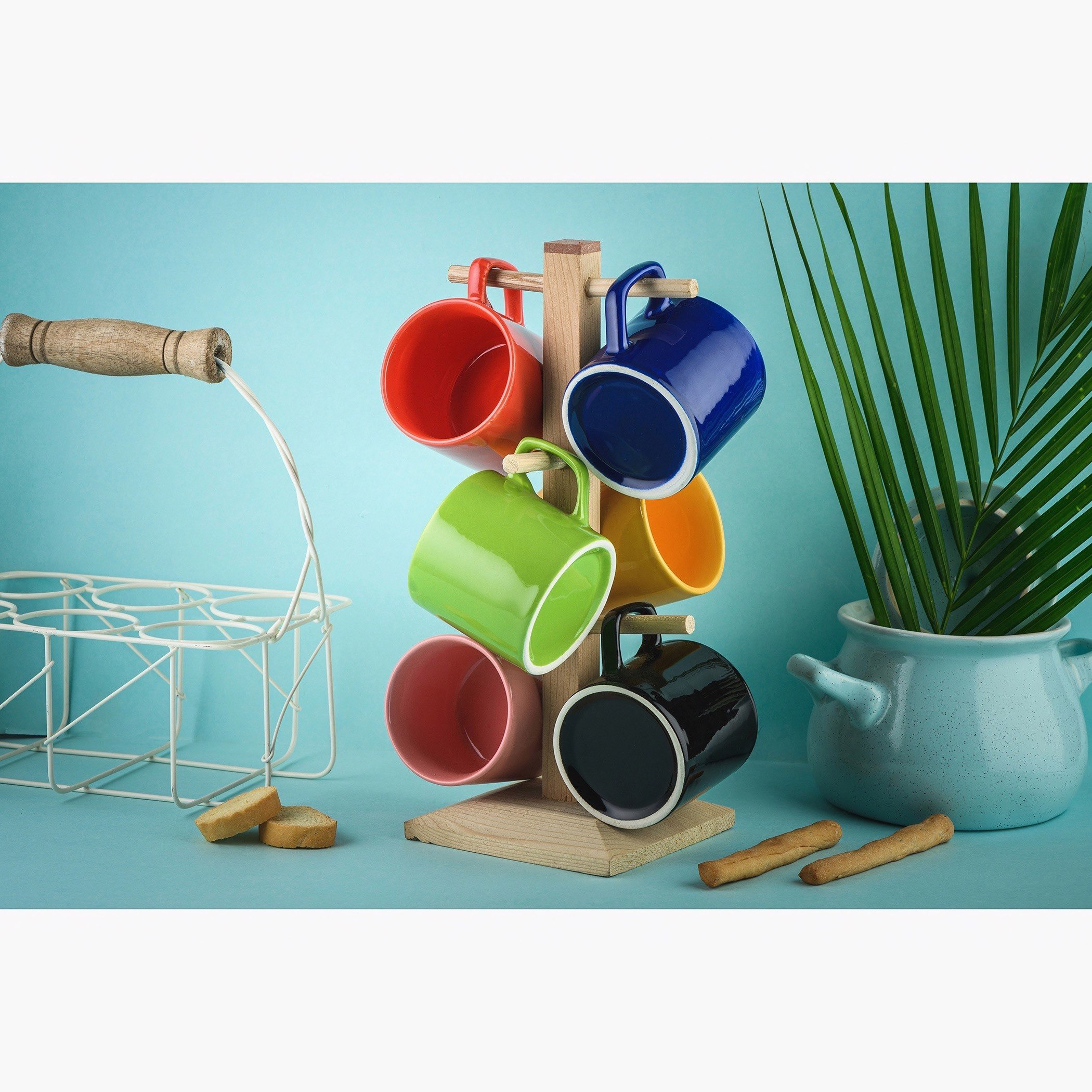 طقم مجّات بحامل 7 قطع من ريفريش - 120 مل-hbxhomeware-diningandtabletop-coffeeandteasets-image-1
