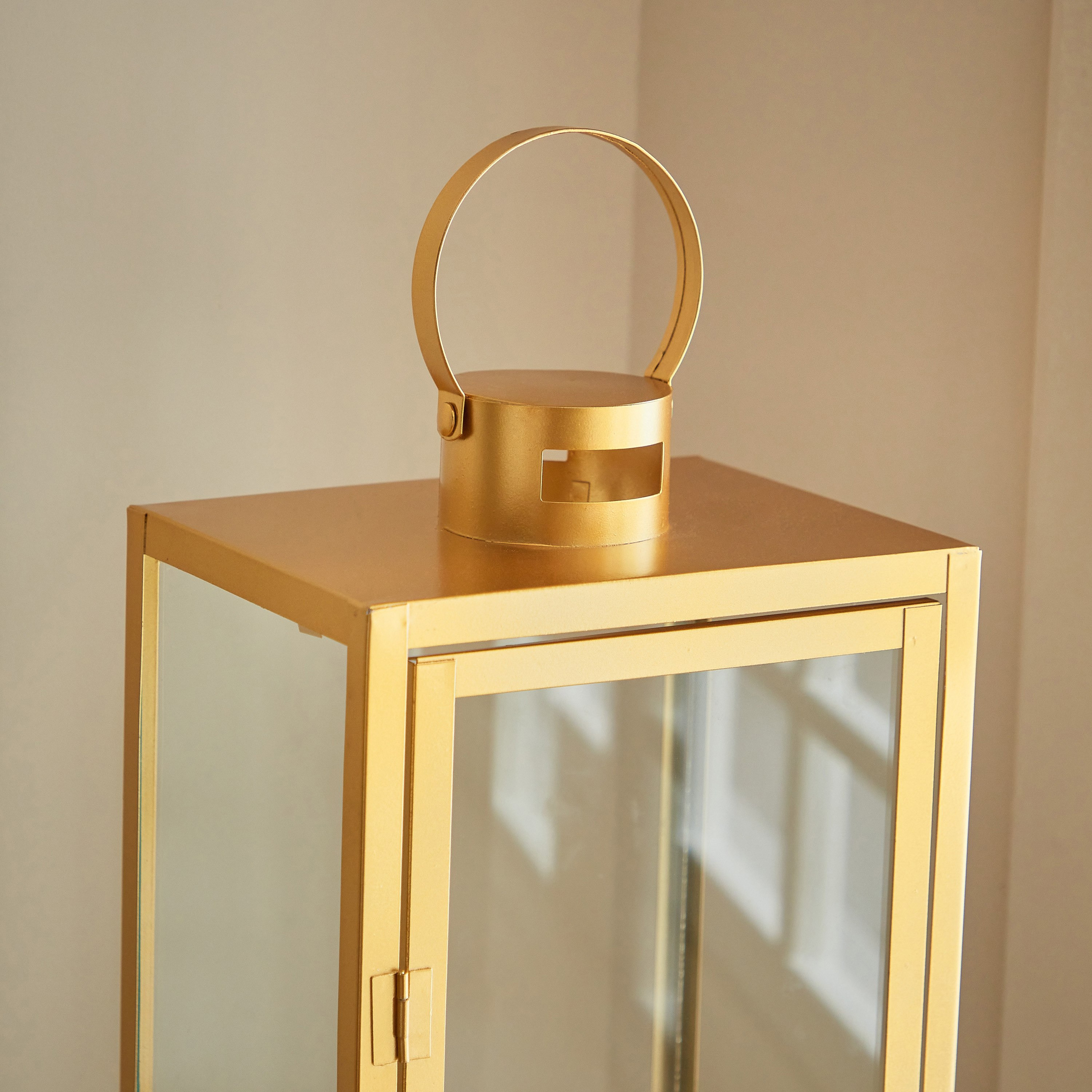 فانوس معدن بحامل شموع فوتيف زجاج شفاف من ناز - 20x15x50.5 سم-hbxdecorandfurnishings-homeaccessories-lanterns-image-3