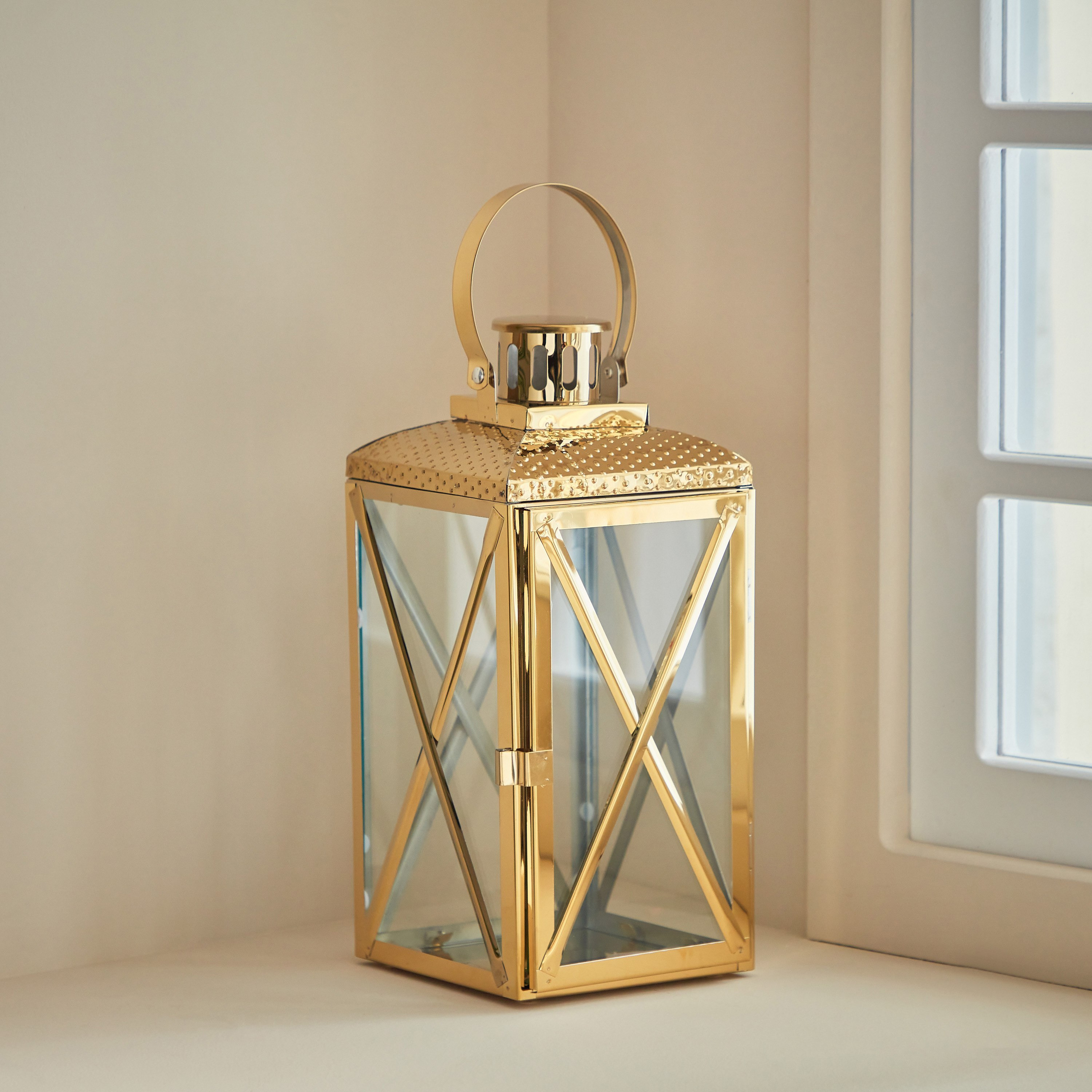 فانوس معدني بحامل شموع فوتيف زجاج شفاف من ناز - 13.8x13x29.5 سم-PROMO_HB_AE_B1G1_250925-image-1