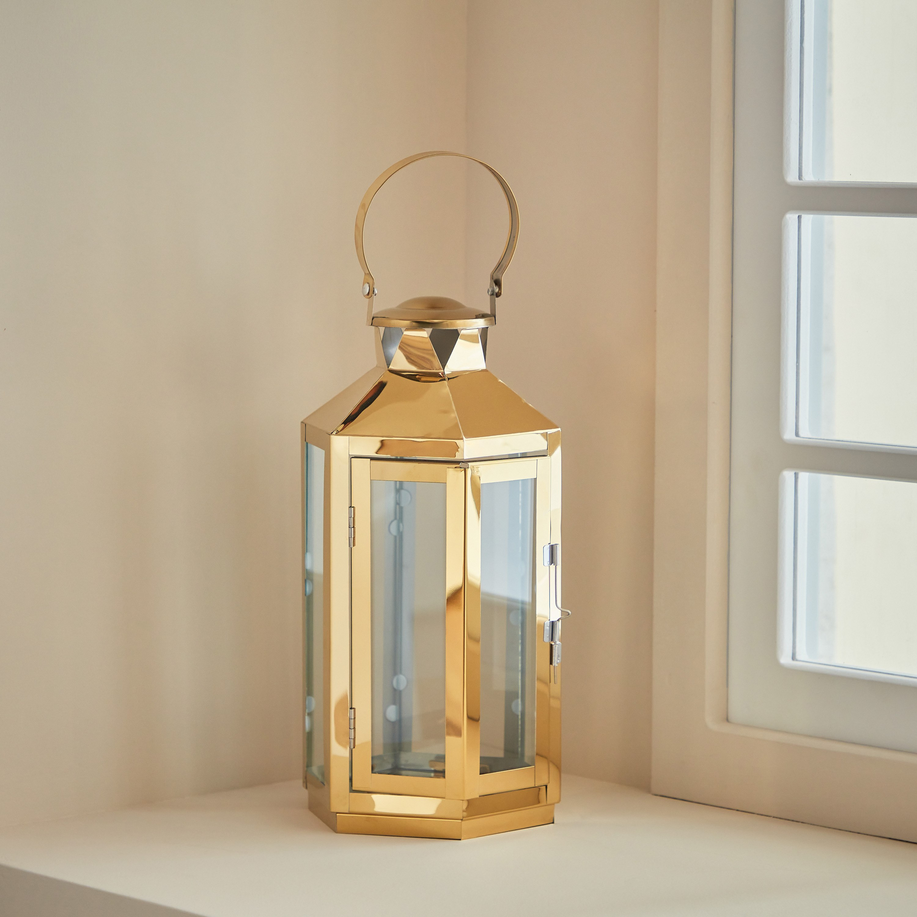 فانوس معدن بحامل شموع فوتيف زجاج شفاف من ناز - 16.7x14.3x33.5 سم-PROMO_HB_AE_B1G1_250925-image-1
