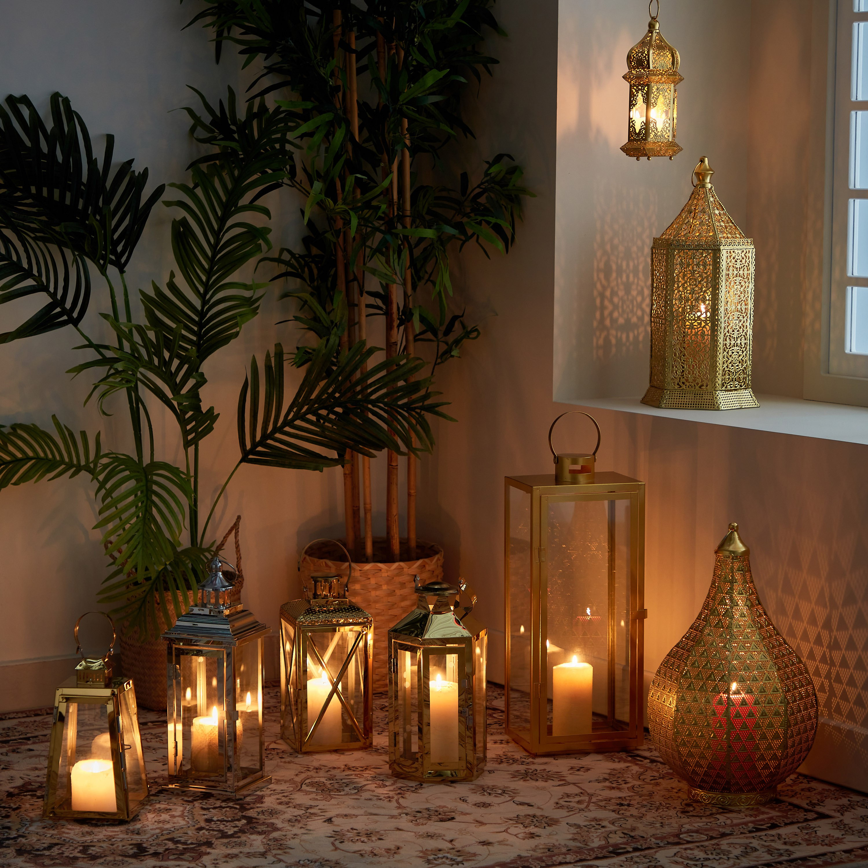 فانوس معدن من ناز - 28x28x47 سم-hbxdecorandfurnishings-homeaccessories-lanterns-image-5