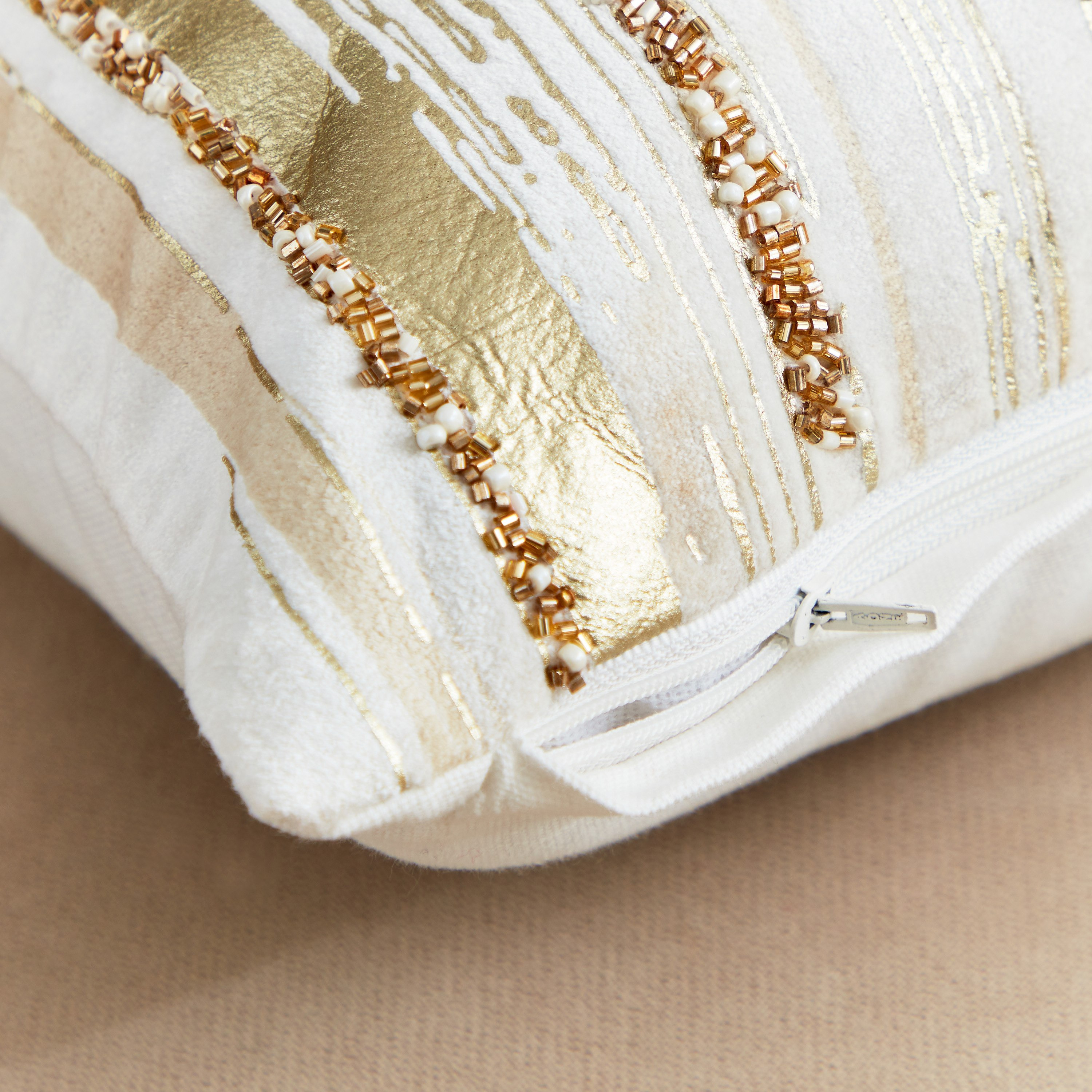 Petra Berty Striped Beaded Filled Cushion - 30x50 cm-hbxlivingroom-furnishings-cushionsandcovers-filledcushions-image-3