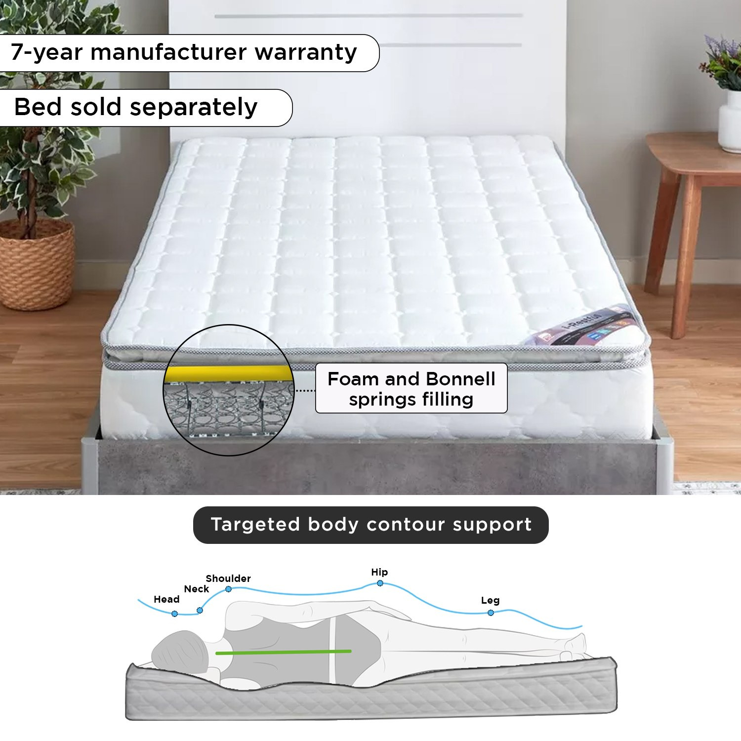 SleepNest iRestful Pillow Top Medium Firm Bonnell Spring Single Mattress - 90x190x24 cm-hbxfurniture-bedroom-mattresses-single-image-6